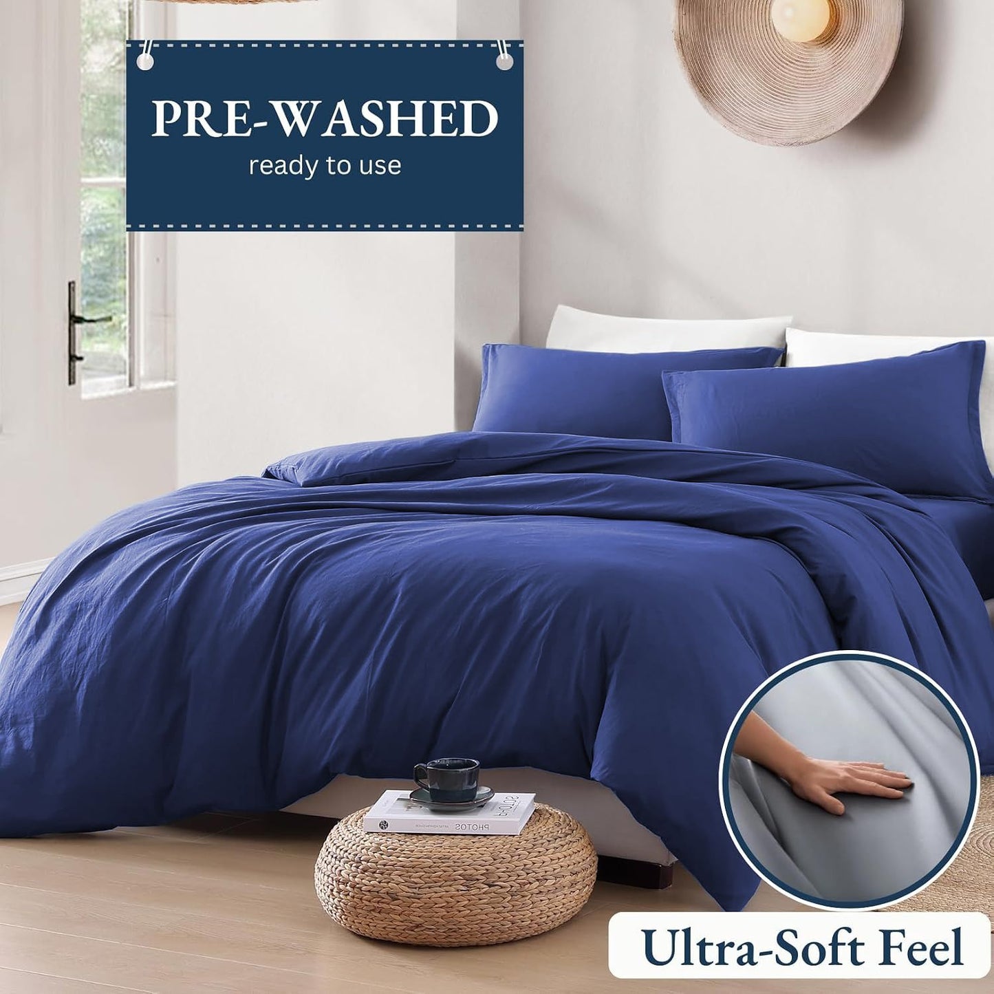Hotel Soft Microfiber Duvet Cover Set-2000TC Quilt Cover Set & Pillowcases -1 Donna Cover Zipper Closure & 1 x Pillowcases-Breathable Bedding - Wrinkle, Fade, Stain Resistant(Royal blue,Queen)