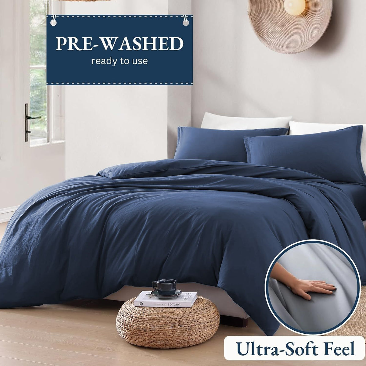 Hotel Soft Microfiber Duvet Cover Set-2000TC Quilt Cover Set & Pillowcases -1 Donna Cover Zipper Closure & 1 x Pillowcases-Breathable Bedding - Wrinkle, Fade, Stain Resistant(Navy,Queen)