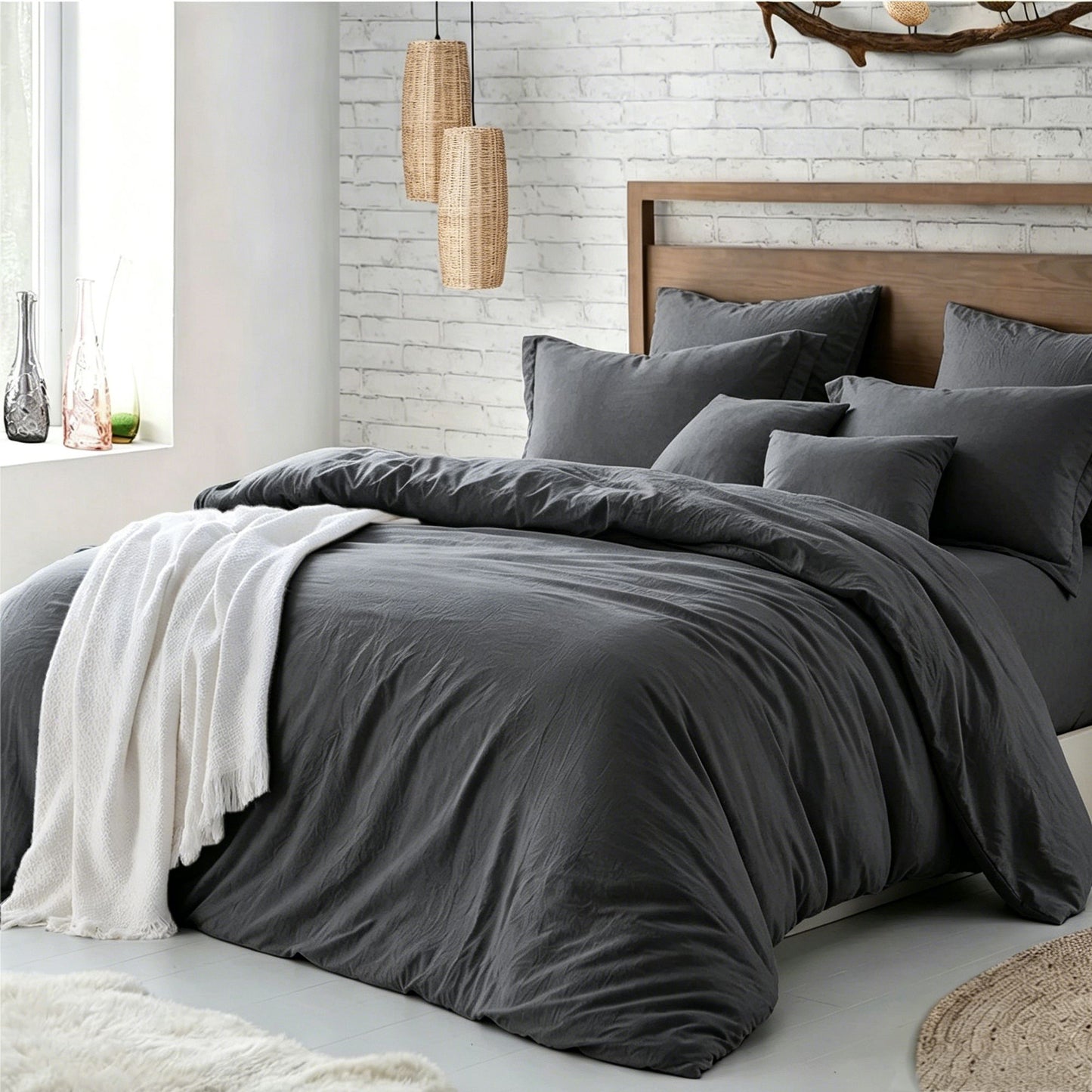 Hotel Soft Microfiber Duvet Cover Set-2000TC Quilt Cover Set & Pillowcases -1 Donna Cover Zipper Closure & 1 x Pillowcases-Breathable Bedding - Wrinkle, Fade, Stain Resistant(Dark gray,Queen)