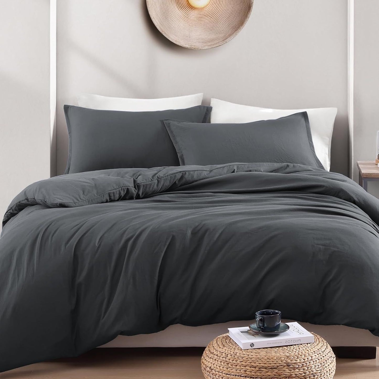 Hotel Soft Microfiber Duvet Cover Set-2000TC Quilt Cover Set & Pillowcases -1 Donna Cover Zipper Closure & 1 x Pillowcases-Breathable Bedding - Wrinkle, Fade, Stain Resistant(Dark gray,Queen)
