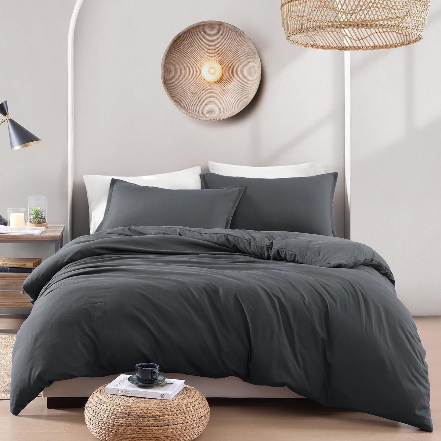 Hotel Soft Microfiber Duvet Cover Set-2000TC Quilt Cover Set & Pillowcases -1 Donna Cover Zipper Closure & 1 x Pillowcases-Breathable Bedding - Wrinkle, Fade, Stain Resistant(Dark gray,Queen)