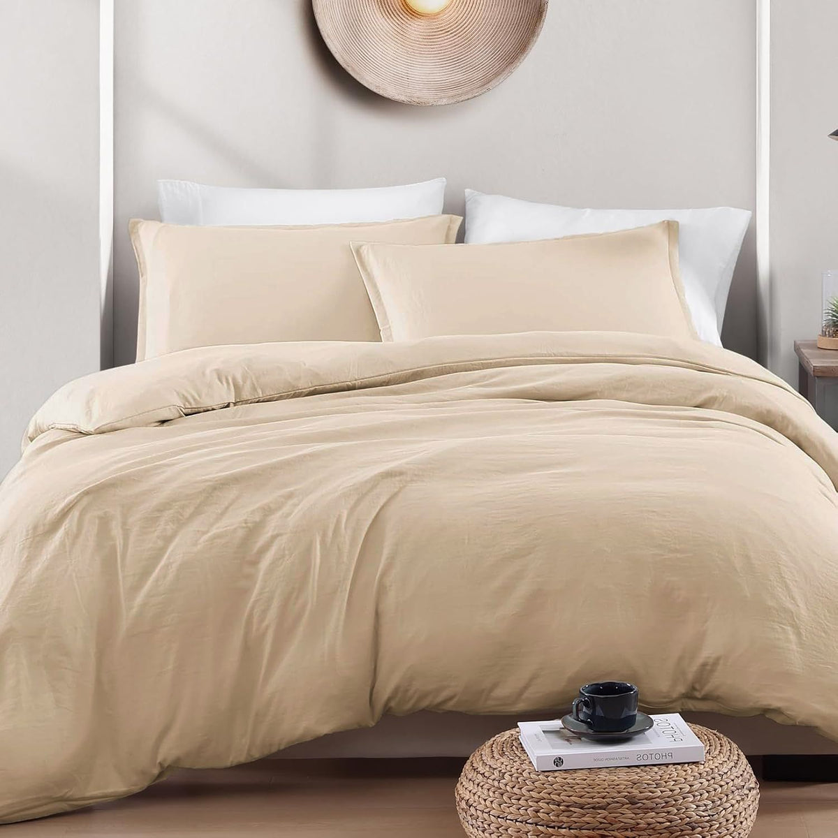 Hotel Soft Microfiber Duvet Cover Set-2000TC Quilt Cover Set & Pillowcases -1 Donna Cover Zipper Closure & 1 x Pillowcases-Breathable Bedding - Wrinkle, Fade, Stain Resistant(Camel Beige,Queen)