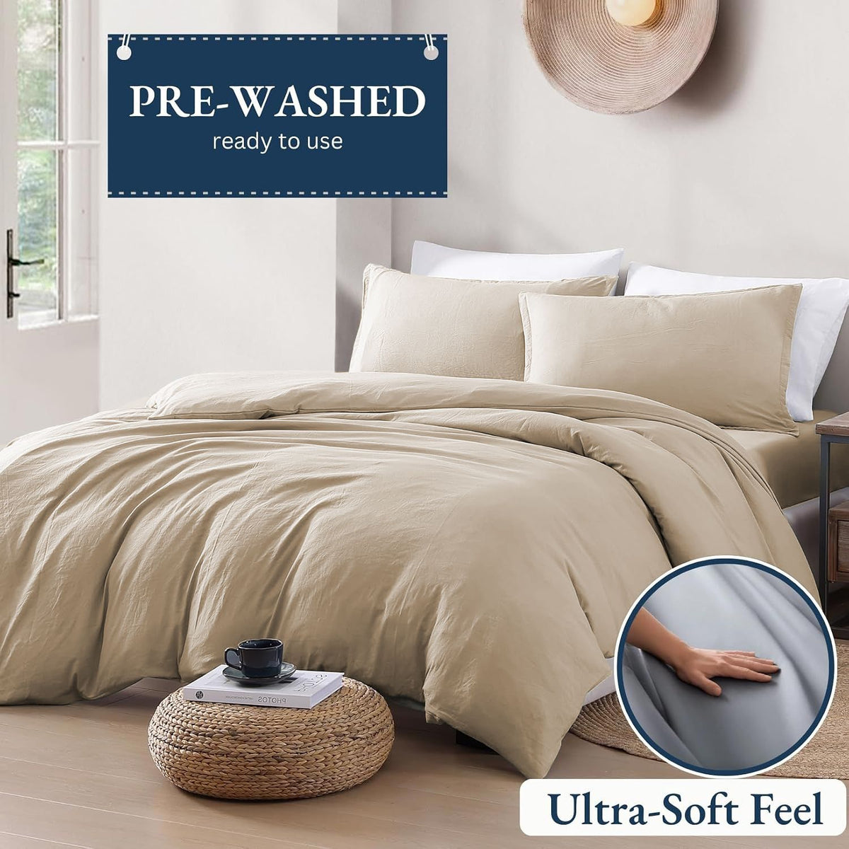 Hotel Soft Microfiber Duvet Cover Set-2000TC Quilt Cover Set & Pillowcases -1 Donna Cover Zipper Closure & 1 x Pillowcases-Breathable Bedding - Wrinkle, Fade, Stain Resistant(Camel Beige,Queen)