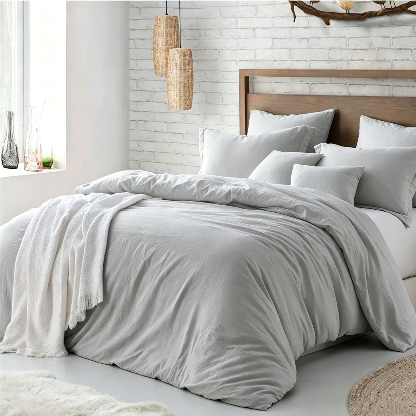 Hotel Soft Microfiber Duvet Cover Set-2000TC Quilt Cover Set & Pillowcases -1 Donna Cover Zipper Closure & 1 x Pillowcases-Breathable Bedding - Wrinkle, Fade, Stain Resistant(Silver-gray,Queen)