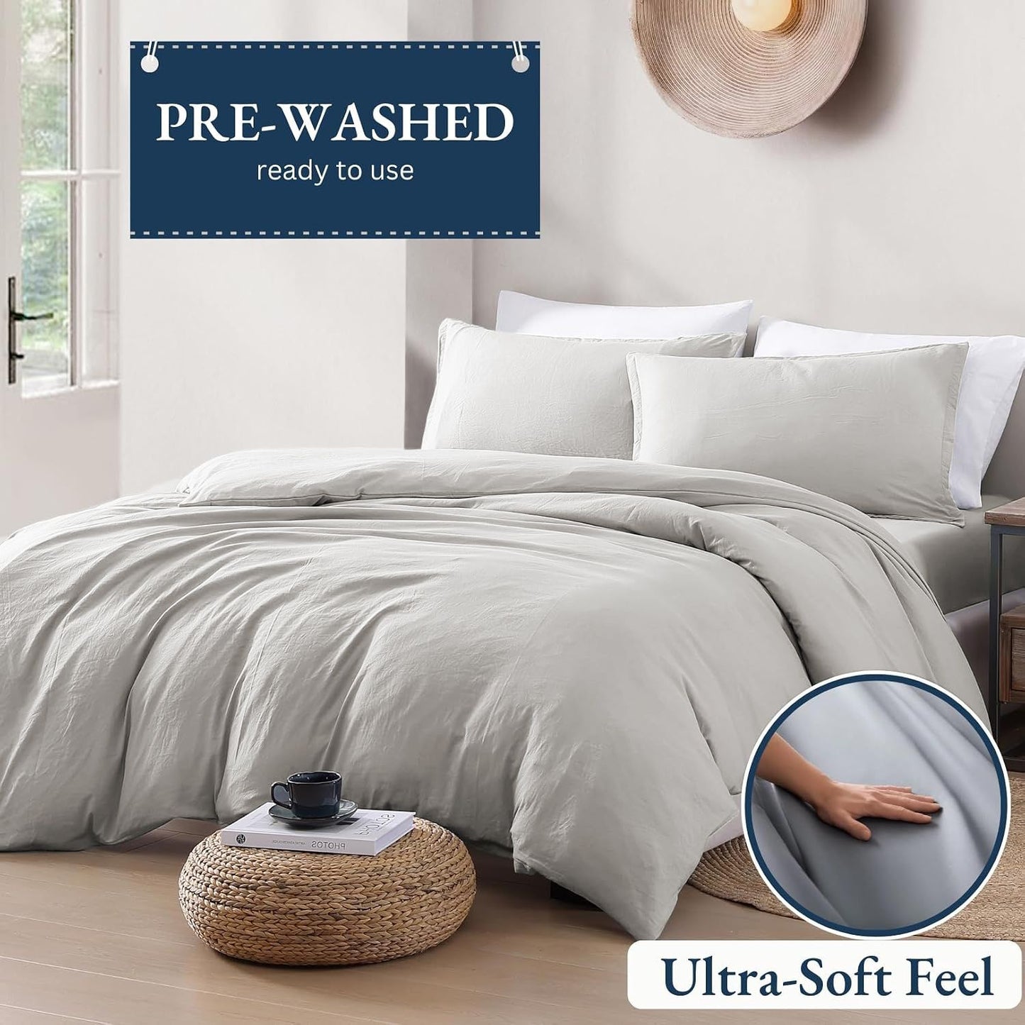 Hotel Soft Microfiber Duvet Cover Set-2000TC Quilt Cover Set & Pillowcases -1 Donna Cover Zipper Closure & 1 x Pillowcases-Breathable Bedding - Wrinkle, Fade, Stain Resistant(Silver-gray,Queen)