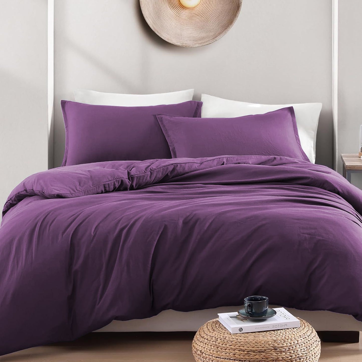 Hotel Soft Microfiber Duvet Cover Set-2000TC Quilt Cover Set & Pillowcases -1 Donna Cover Zipper Closure & 1 x Pillowcases-Breathable Bedding - Wrinkle, Fade, Stain Resistant(Purple,Queen)