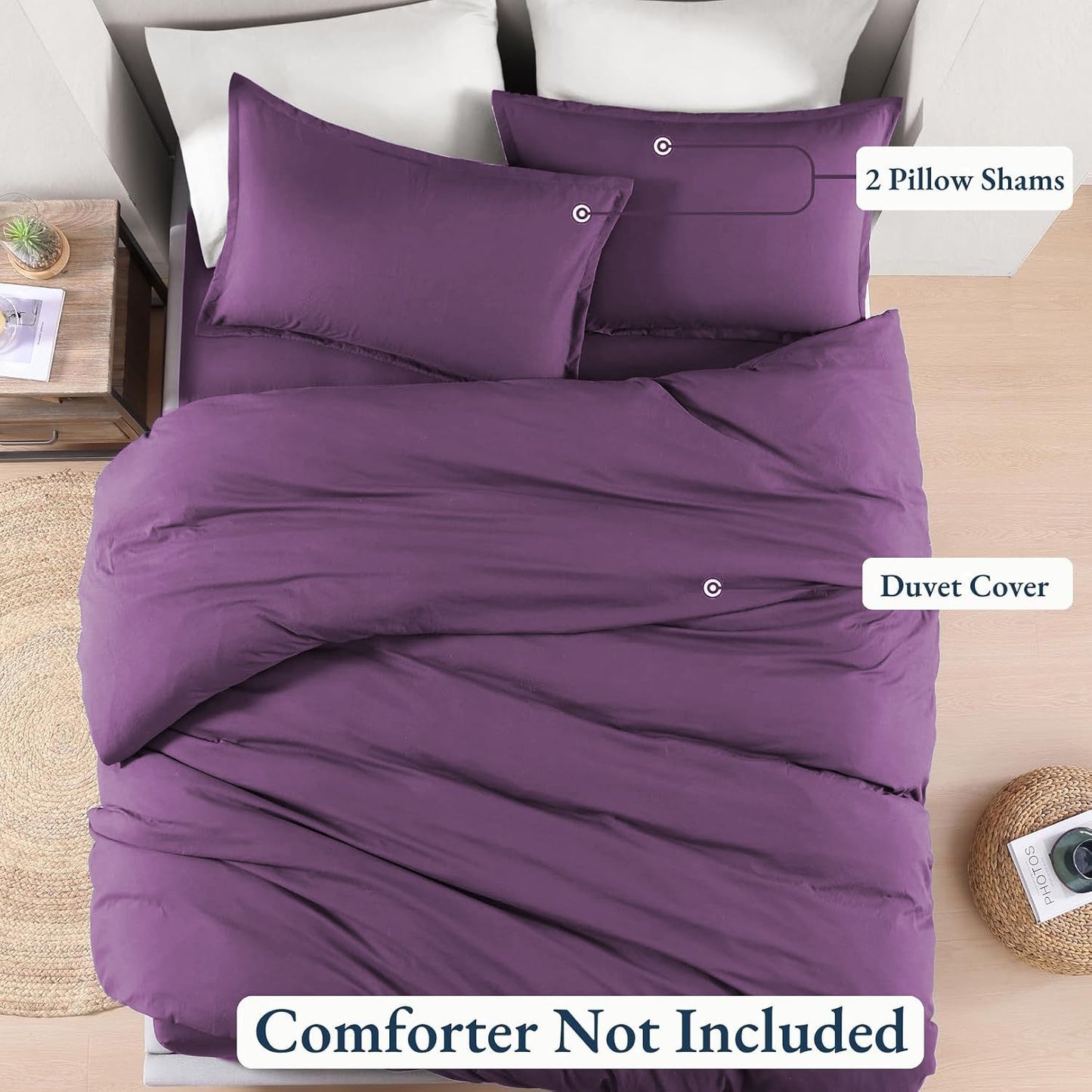 Hotel Soft Microfiber Duvet Cover Set-2000TC Quilt Cover Set & Pillowcases -1 Donna Cover Zipper Closure & 1 x Pillowcases-Breathable Bedding - Wrinkle, Fade, Stain Resistant(Purple,Queen)