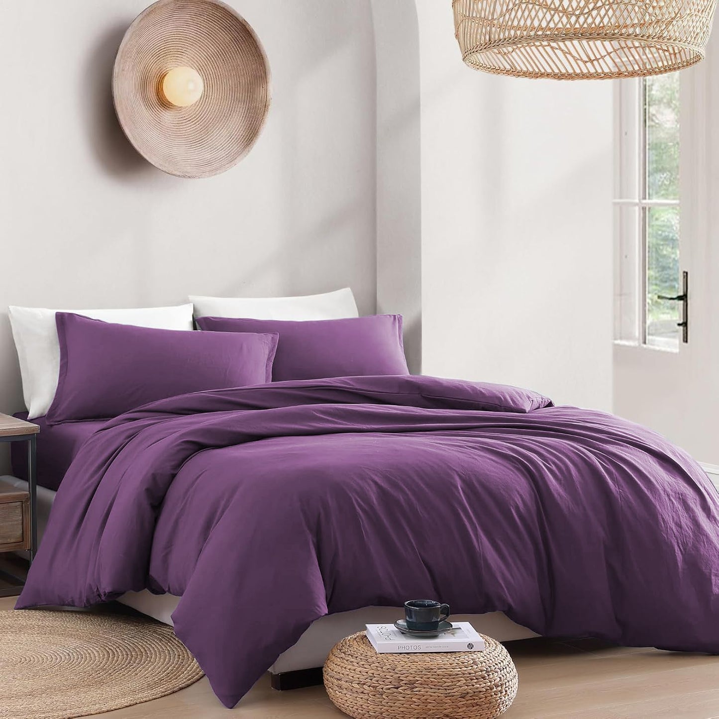 Hotel Soft Microfiber Duvet Cover Set-2000TC Quilt Cover Set & Pillowcases -1 Donna Cover Zipper Closure & 1 x Pillowcases-Breathable Bedding - Wrinkle, Fade, Stain Resistant(Purple,Queen)