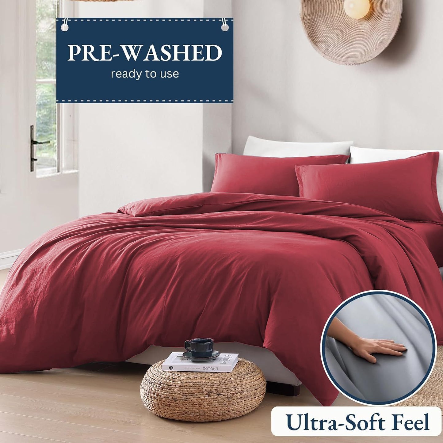 Hotel Soft Microfiber Duvet Cover Set-2000TC Quilt Cover Set & Pillowcases -1 Donna Cover Zipper Closure & 1 x Pillowcases-Breathable Bedding - Wrinkle, Fade, Stain Resistant(Red,Single)