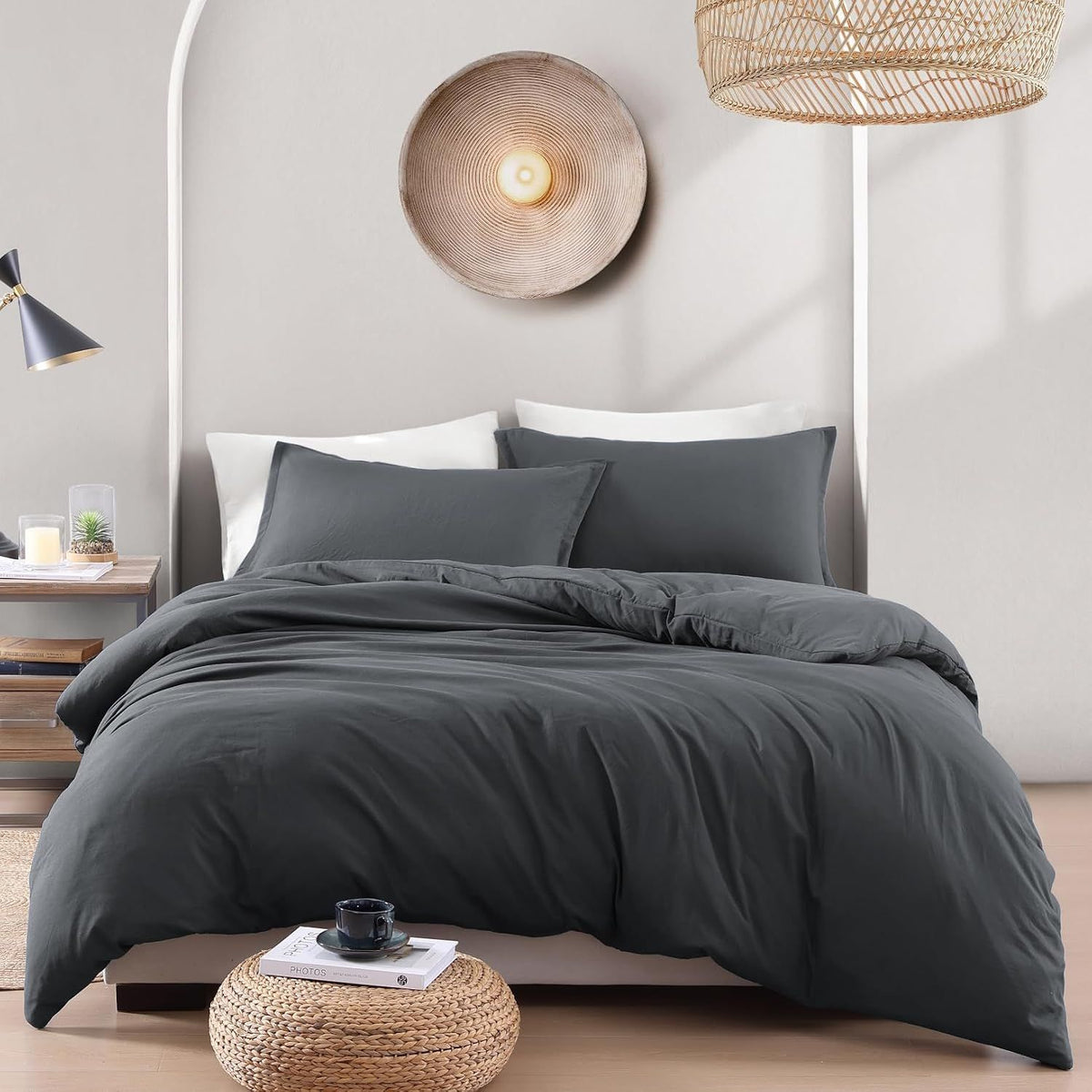 Hotel Soft Microfiber Duvet Cover Set-2000TC Quilt Cover Set & Pillowcases -1 Donna Cover Zipper Closure & 1 x Pillowcases-Breathable Bedding - Wrinkle, Fade, Stain Resistant(Dark gray,Single)