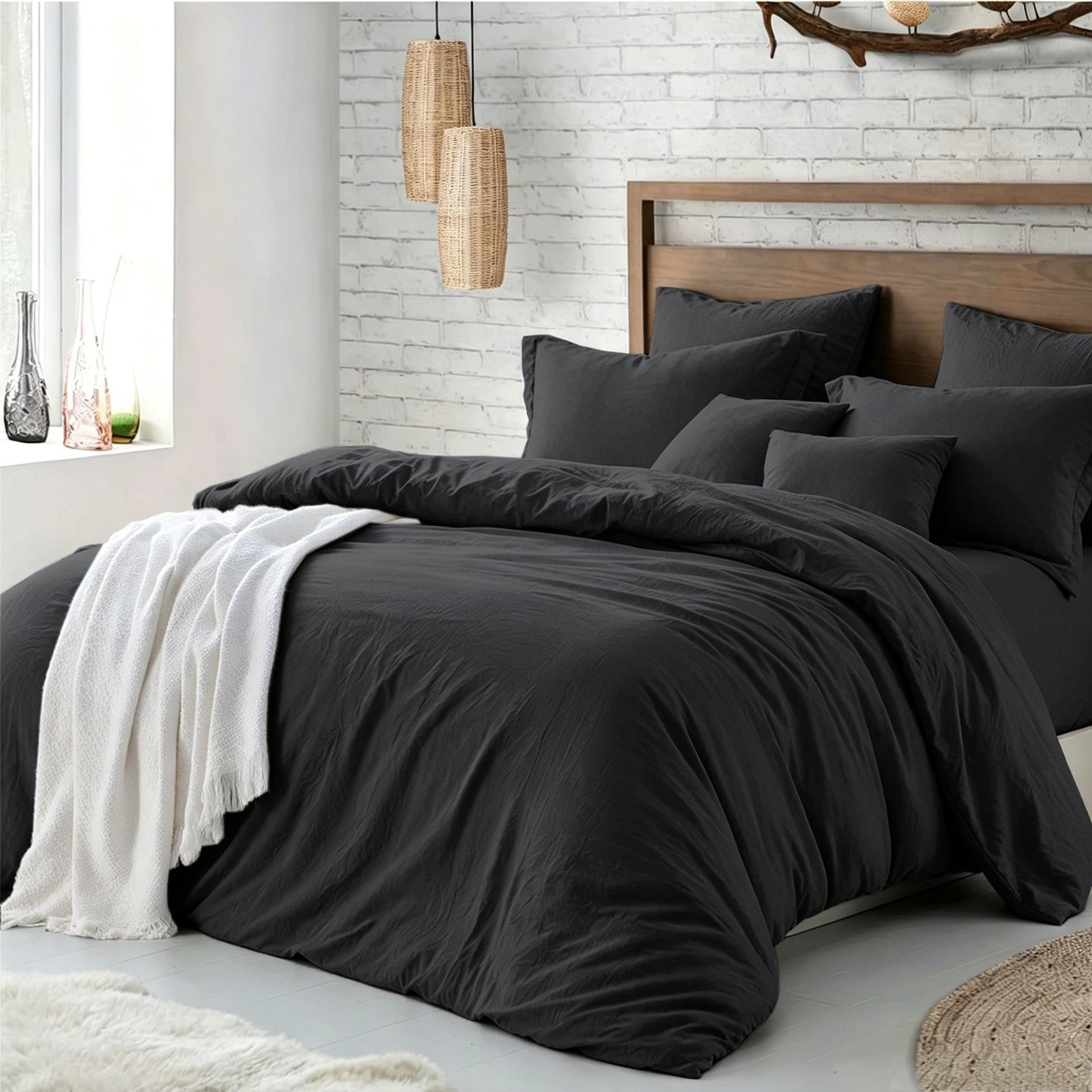 Hotel Soft Microfiber Duvet Cover Set-2000TC Quilt Cover Set & Pillowcases -1 Donna Cover Zipper Closure & 1 x Pillowcases-Breathable Bedding - Wrinkle, Fade, Stain Resistant(Black,Super King)