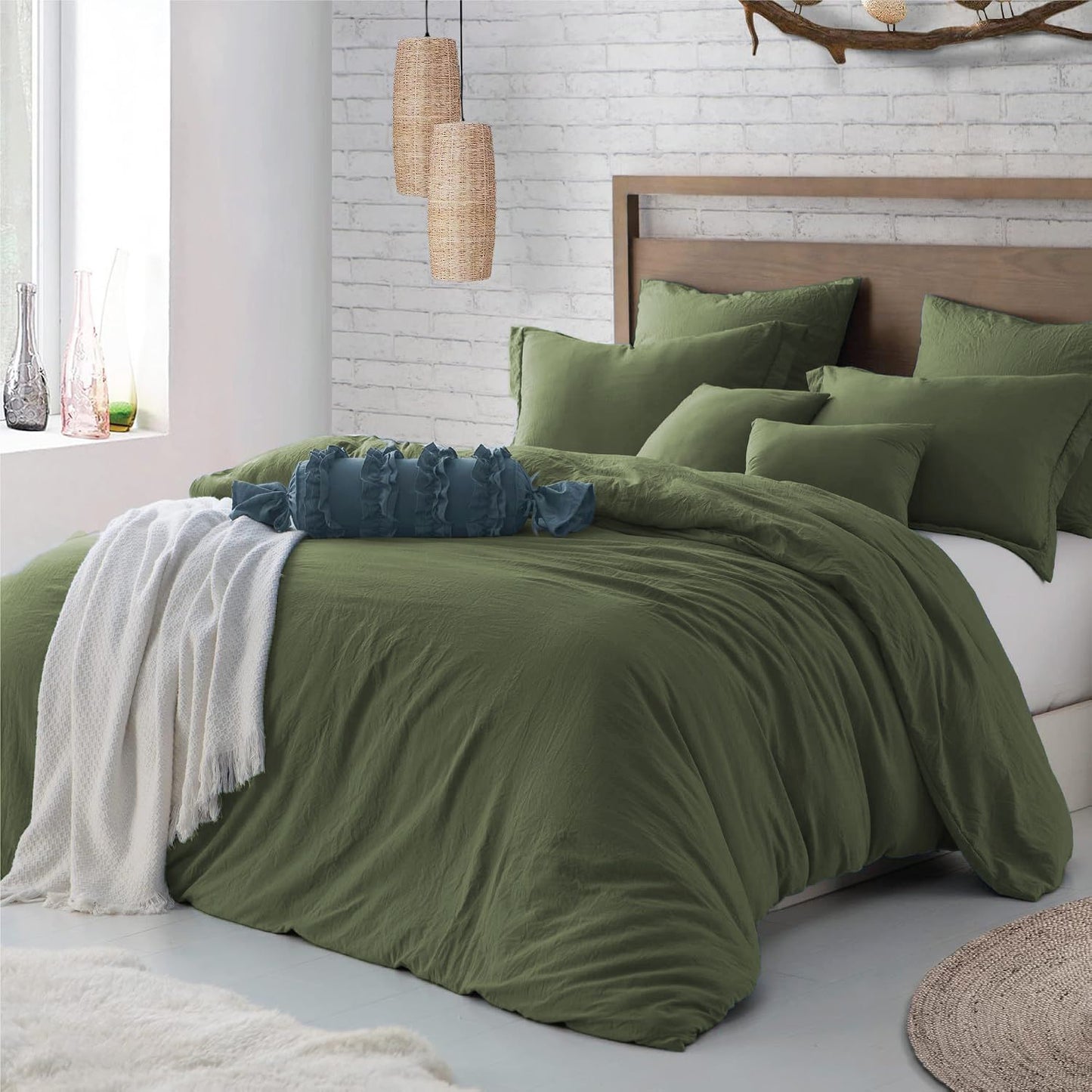 Hotel Soft Microfiber Duvet Cover Set-2000TC Quilt Cover Set & Pillowcases -1 Donna Cover Zipper Closure & 1 x Pillowcases-Breathable Bedding - Wrinkle, Fade, Stain Resistant(Olive green,Super King)