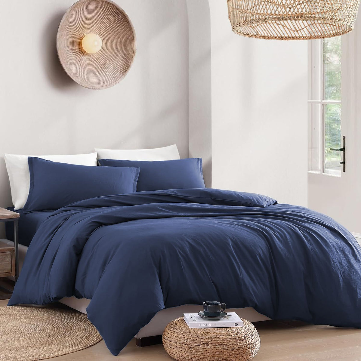 Hotel Soft Microfiber Duvet Cover Set-2000TC Quilt Cover Set & Pillowcases -1 Donna Cover Zipper Closure & 1 x Pillowcases-Breathable Bedding - Wrinkle, Fade, Stain Resistant(Navy,Super King)