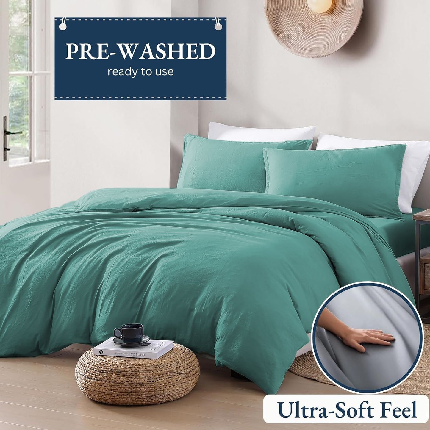 Hotel Soft Microfiber Duvet Cover Set-2000TC Quilt Cover Set & Pillowcases -1 Donna Cover Zipper Closure & 1 x Pillowcases-Breathable Bedding - Wrinkle, Fade, Stain Resistant(Biscay blue,Super King)