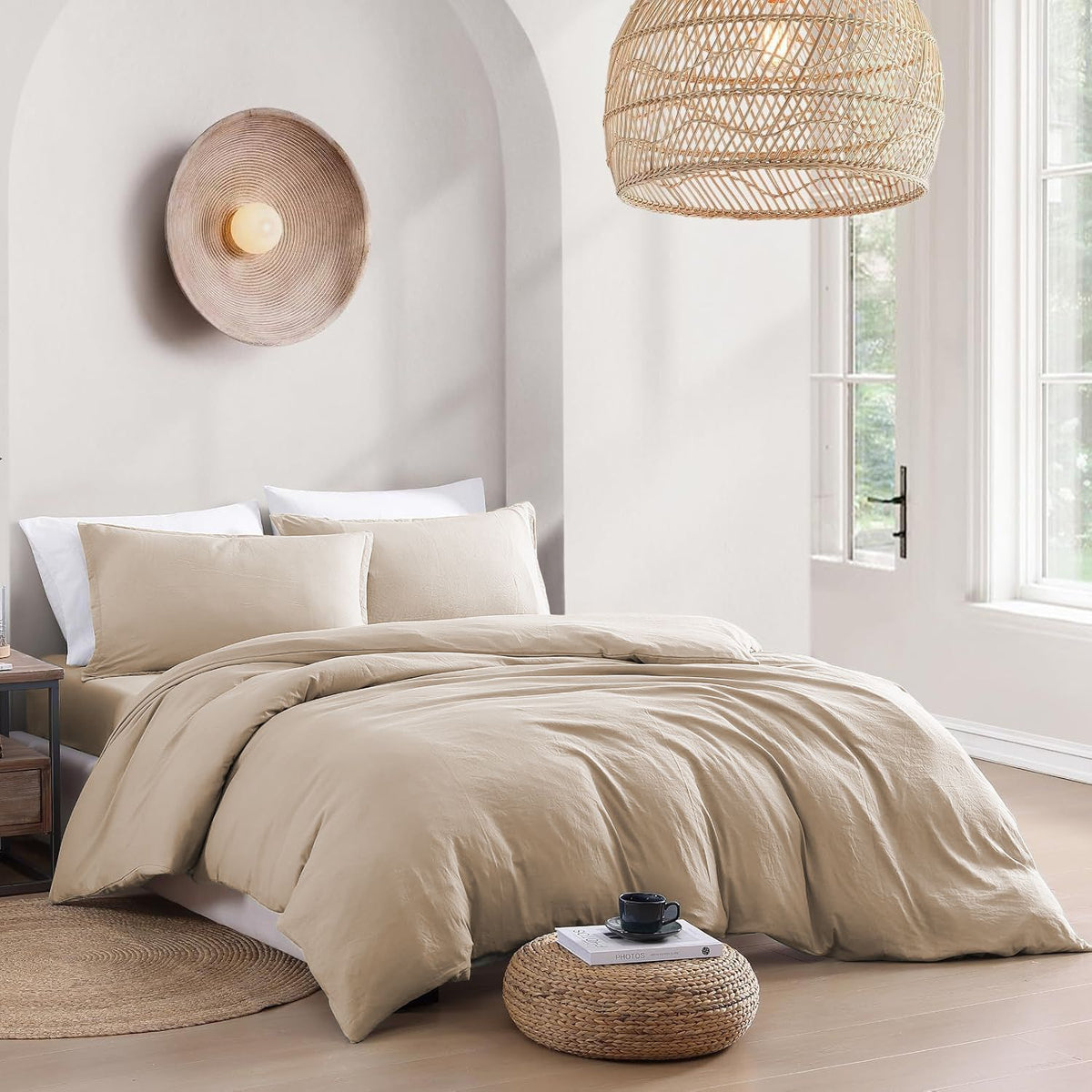 Hotel Soft Microfiber Duvet Cover Set-2000TC Quilt Cover Set & Pillowcases -1 Donna Cover Zipper Closure & 1 x Pillowcases-Breathable Bedding - Wrinkle, Fade, Stain Resistant(Camel Beige,Super King)
