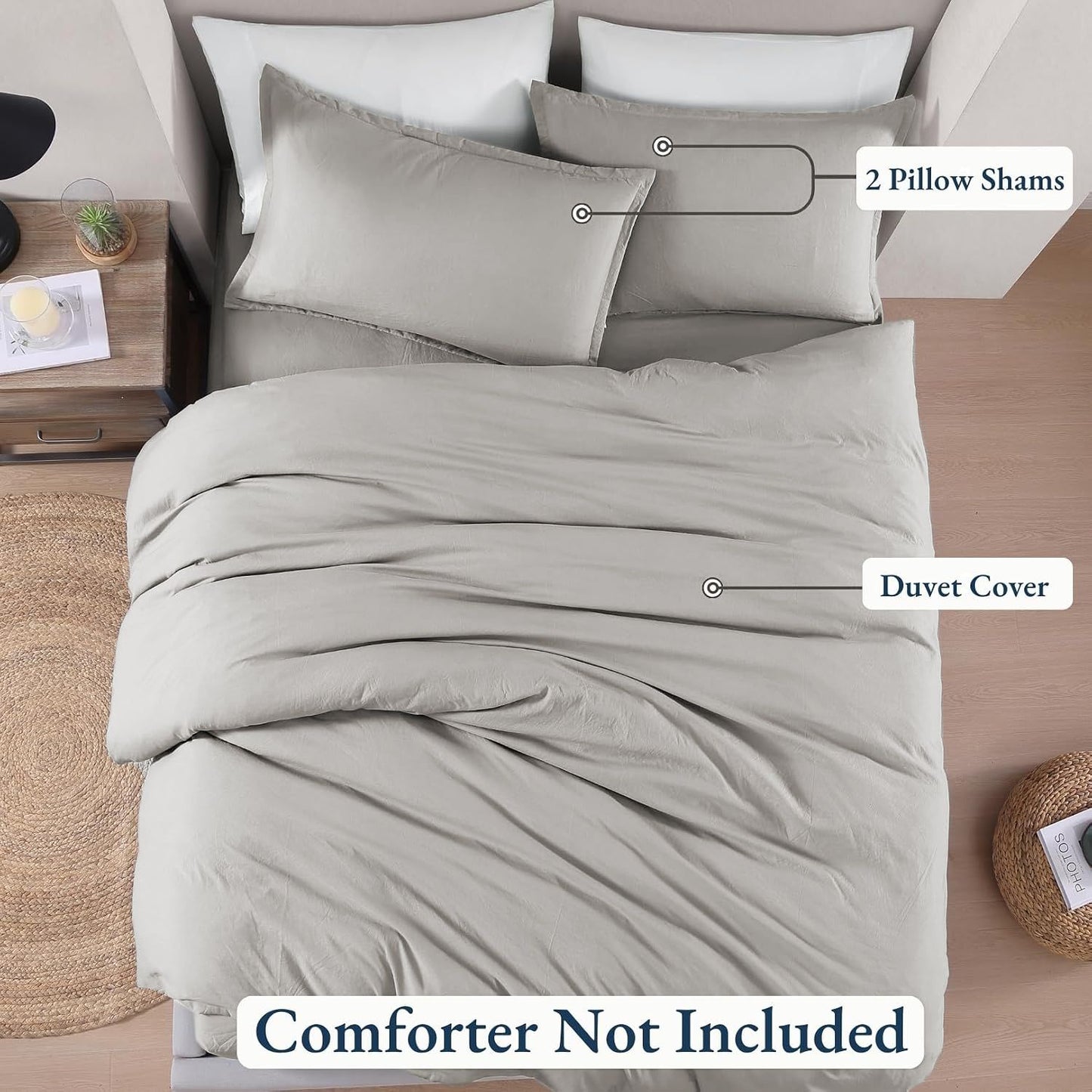 Hotel Soft Microfiber Duvet Cover Set-2000TC Quilt Cover Set & Pillowcases -1 Donna Cover Zipper Closure & 1 x Pillowcases-Breathable Bedding - Wrinkle, Fade, Stain Resistant(Silver-gray,Super King)