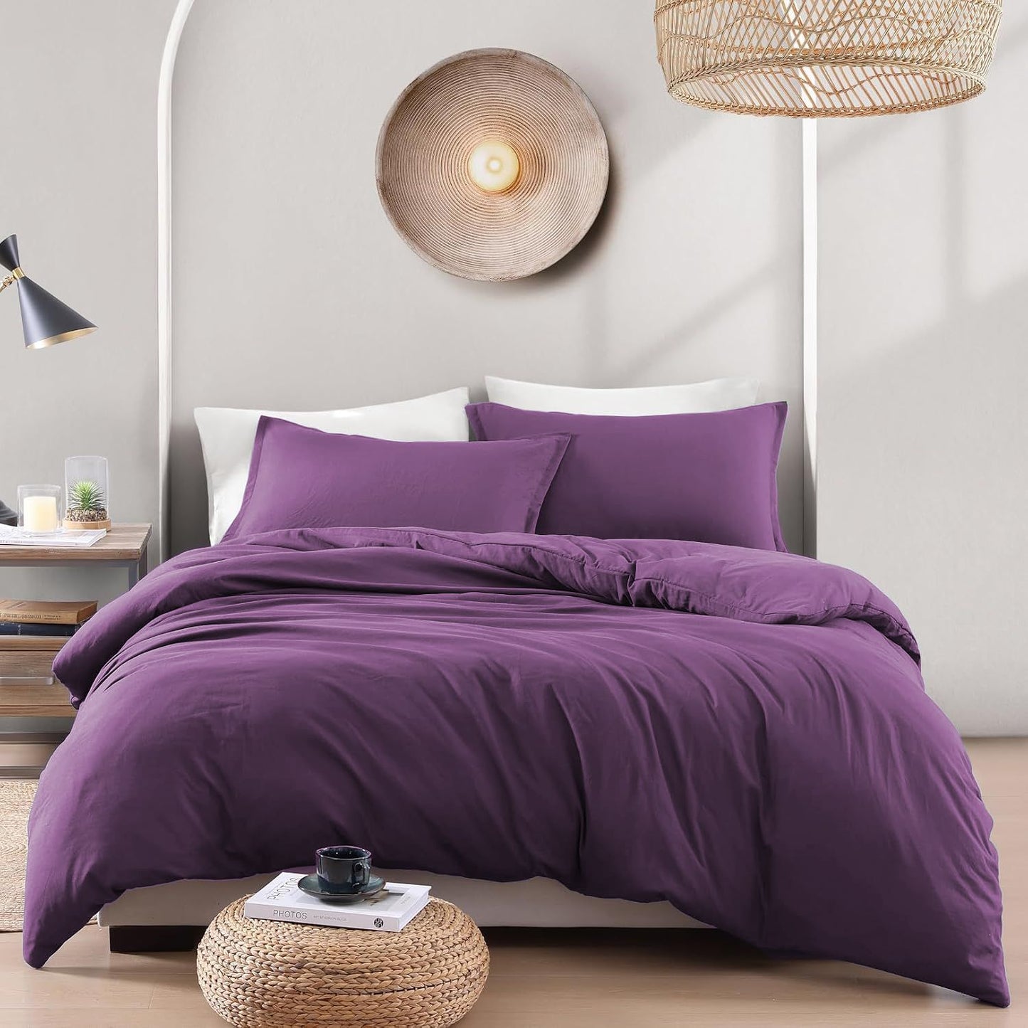 Hotel Soft Microfiber Duvet Cover Set-2000TC Quilt Cover Set & Pillowcases -1 Donna Cover Zipper Closure & 1 x Pillowcases-Breathable Bedding - Wrinkle, Fade, Stain Resistant(Purple,Super King)