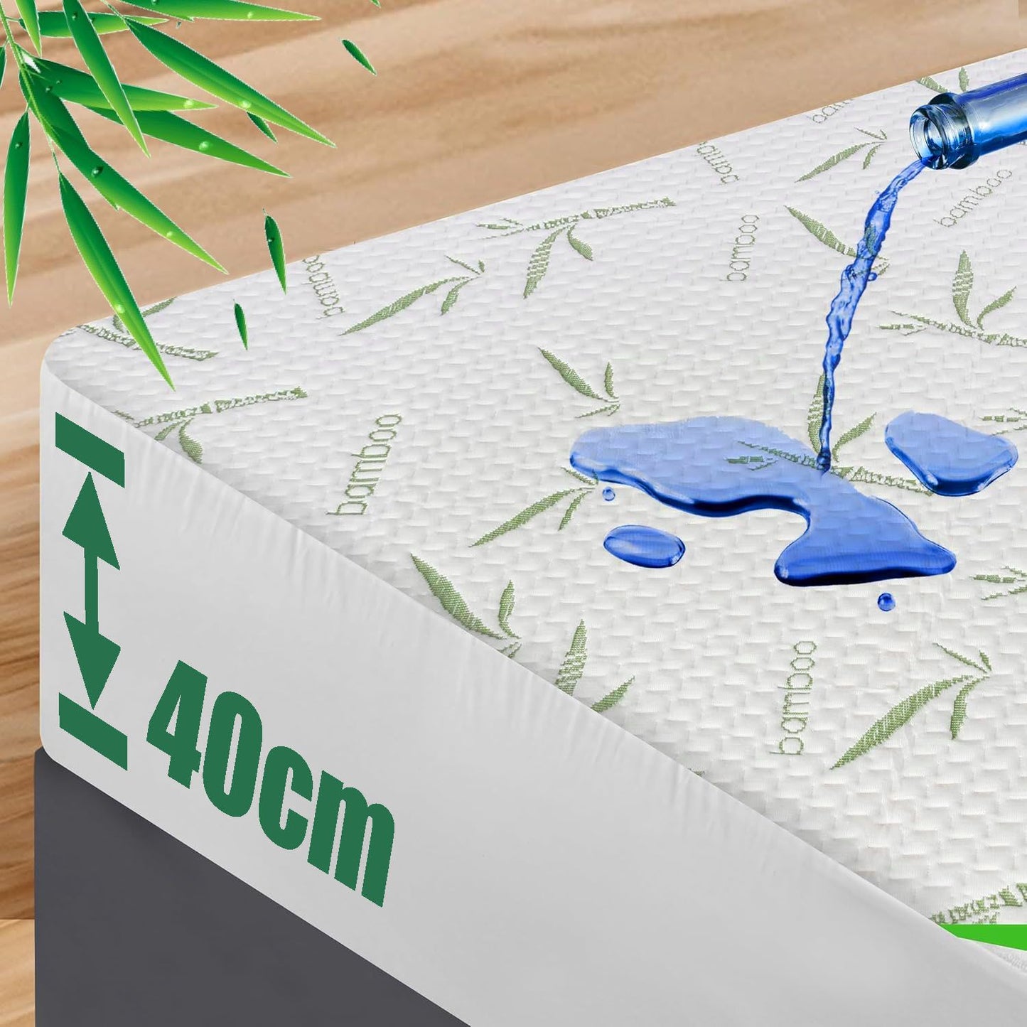 Waterproof Mattress Protector,Breathable Mattress Cover,3D Air Fabric Cooling Bed Pad Cover, Deep Pocket 40cm(King,Green)