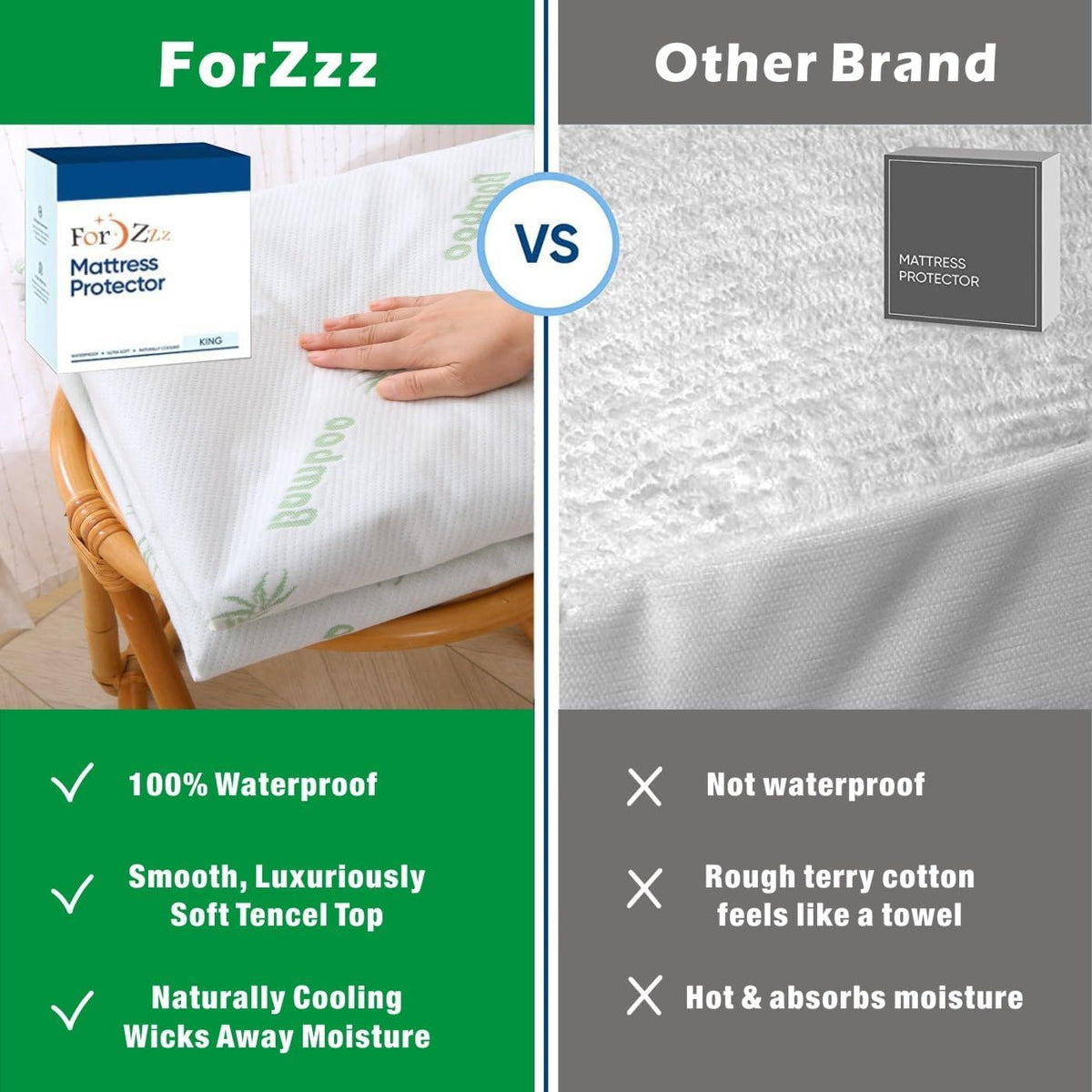 Bamboo Mattress Protector,Breathable Waterproof Mattress Cover,3D Air Fabric Cooling Bed Pad Cover, Deep Pocket 40cm(Super King,Green)