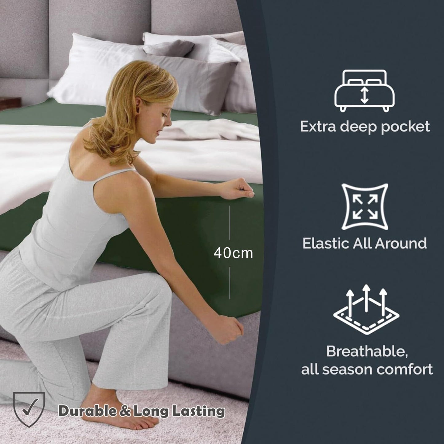 Hotel Quality Fitted Sheet - 1 Piece Fitted Sheet  -Breathable Bedding - Wrinkle, Fade, Stain Resistant- 16inch/40cm Deep Pocket Fitted Bed Sheet-Wrinkle and Fade Resistant,(Olive green,Double)
