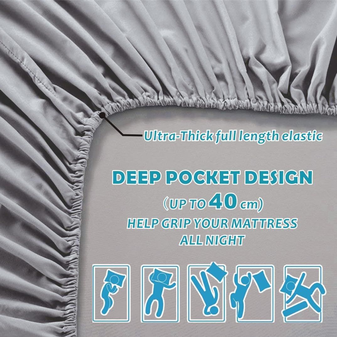 Hotel Quality Fitted Sheet - 1 Piece Fitted Sheet  -Breathable Bedding - Wrinkle, Fade, Stain Resistant- 16inch/40cm Deep Pocket Fitted Bed Sheet-Wrinkle and Fade Resistant,(Silver-gray,Double)