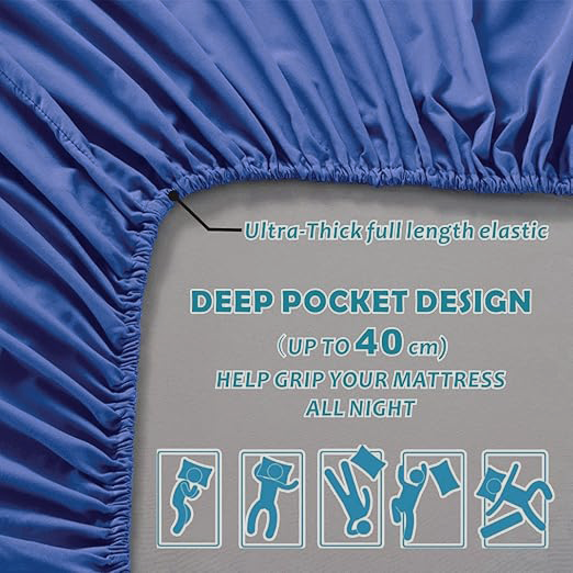 Hotel Quality Fitted Sheet - 1 Piece Fitted Sheet  -Breathable Bedding - Wrinkle, Fade, Stain Resistant- 16inch/40cm Deep Pocket Fitted Bed Sheet-Wrinkle and Fade Resistant,(Royal blue,King)