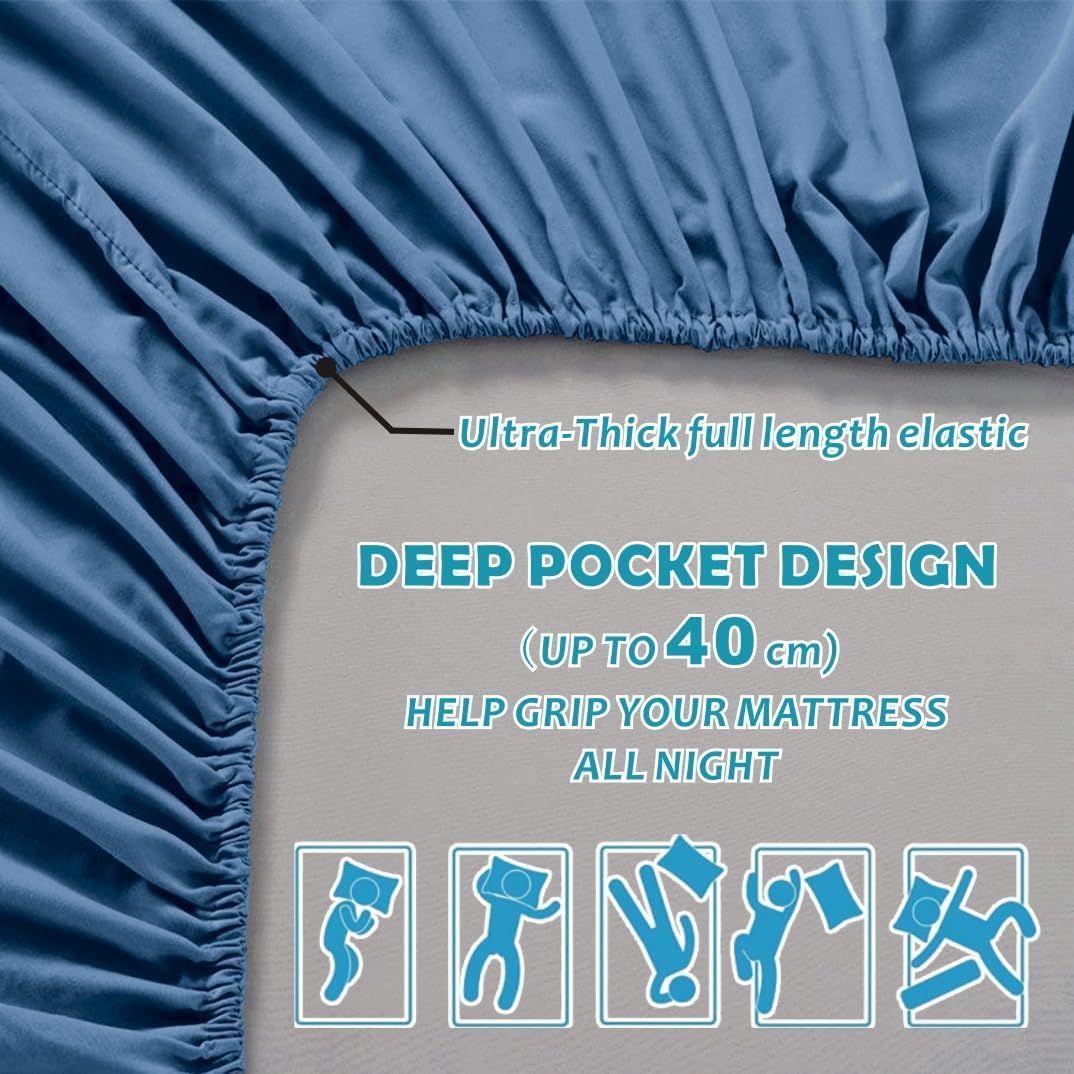 Hotel Quality Fitted Sheet - 1 Piece Fitted Sheet  -Breathable Bedding - Wrinkle, Fade, Stain Resistant- 16inch/40cm Deep Pocket Fitted Bed Sheet-Wrinkle and Fade Resistant,(Ocean,King)