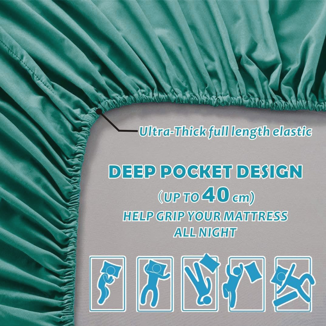 Hotel Quality Fitted Sheet - 1 Piece Fitted Sheet  -Breathable Bedding - Wrinkle, Fade, Stain Resistant- 16inch/40cm Deep Pocket Fitted Bed Sheet-Wrinkle and Fade Resistant,(Biscay blue,King)