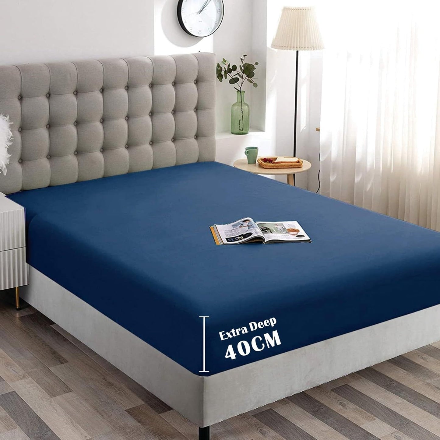 Hotel Quality Fitted Sheet - 1 Piece Fitted Sheet  -Breathable Bedding - Wrinkle, Fade, Stain Resistant- 16inch/40cm Deep Pocket Fitted Bed Sheet-Wrinkle and Fade Resistant,(Navy,King Single)