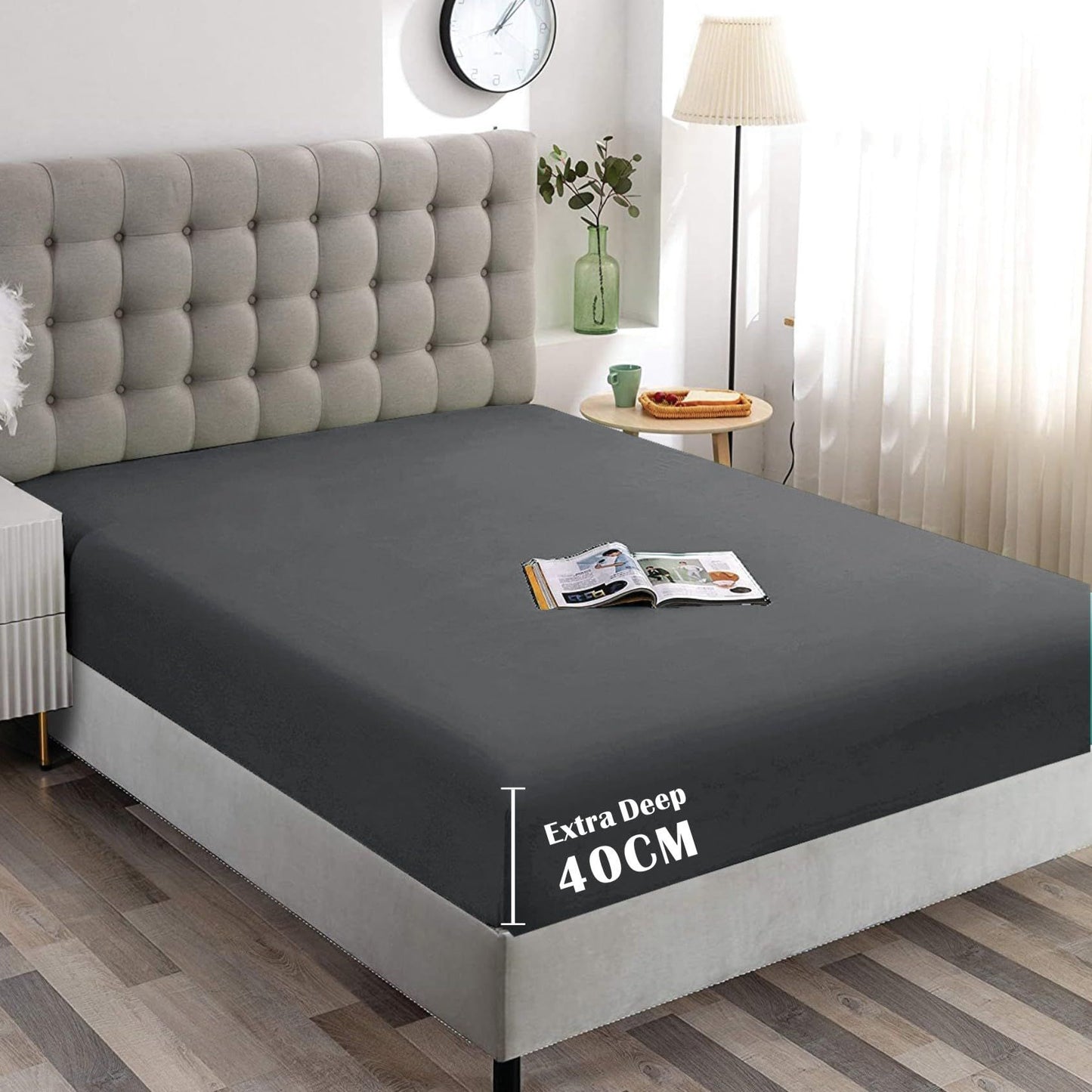 Hotel Quality Fitted Sheet - 1 Piece Fitted Sheet  -Breathable Bedding - Wrinkle, Fade, Stain Resistant- 16inch/40cm Deep Pocket Fitted Bed Sheet-Wrinkle and Fade Resistant,(Dark gray,King Single)