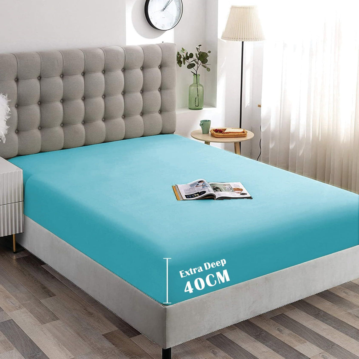 Hotel Quality Fitted Sheet - 1 Piece Fitted Sheet  -Breathable Bedding - Wrinkle, Fade, Stain Resistant- 16inch/40cm Deep Pocket Fitted Bed Sheet-Wrinkle and Fade Resistant,(Ice blue,Queen)