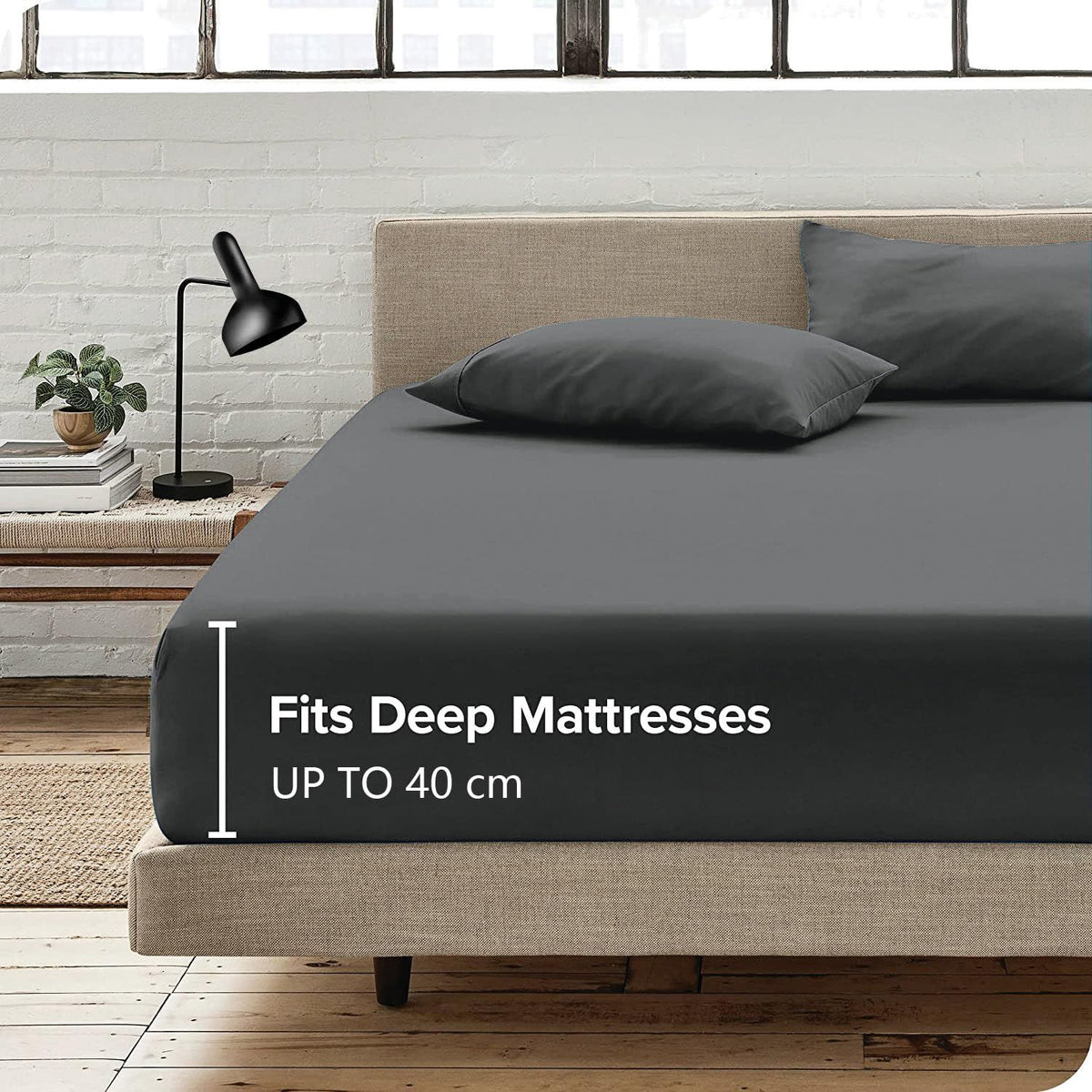 Hotel Quality Fitted Sheet - 1 Piece Fitted Sheet  -Breathable Bedding - Wrinkle, Fade, Stain Resistant- 16inch/40cm Deep Pocket Fitted Bed Sheet-Wrinkle and Fade Resistant,(Dark gray,Queen)