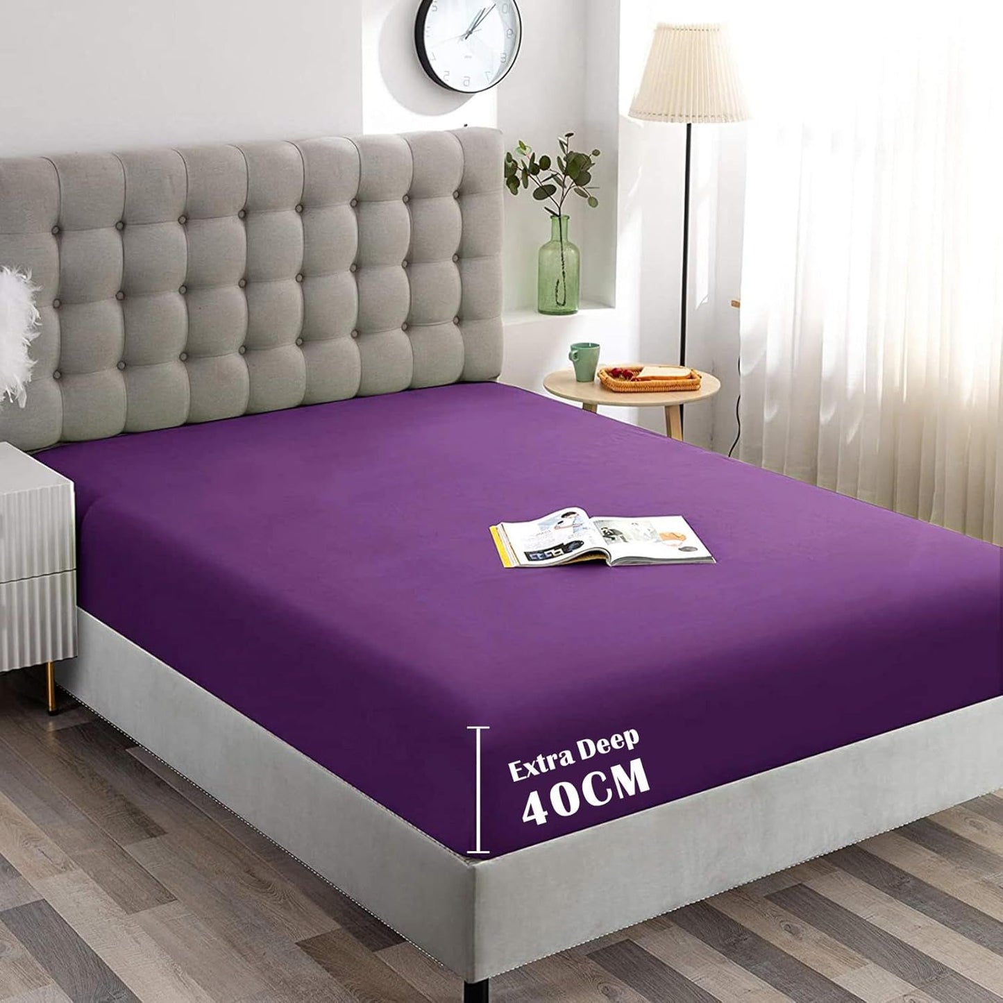 Hotel Quality Fitted Sheet - 1 Piece Fitted Sheet  -Breathable Bedding - Wrinkle, Fade, Stain Resistant- 16inch/40cm Deep Pocket Fitted Bed Sheet-Wrinkle and Fade Resistant,(Purple,Queen)
