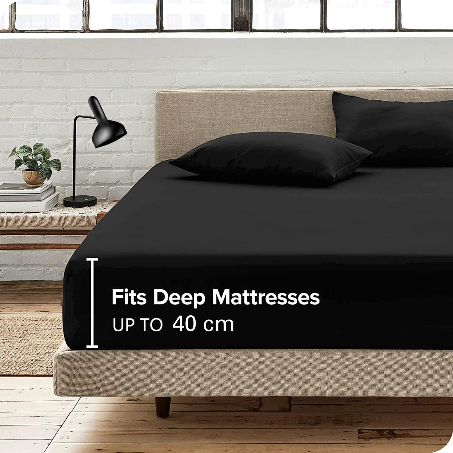 Hotel Quality Fitted Sheet - 1 Piece Fitted Sheet  -Breathable Bedding - Wrinkle, Fade, Stain Resistant- 16inch/40cm Deep Pocket Fitted Bed Sheet-Wrinkle and Fade Resistant,(Black,Single)