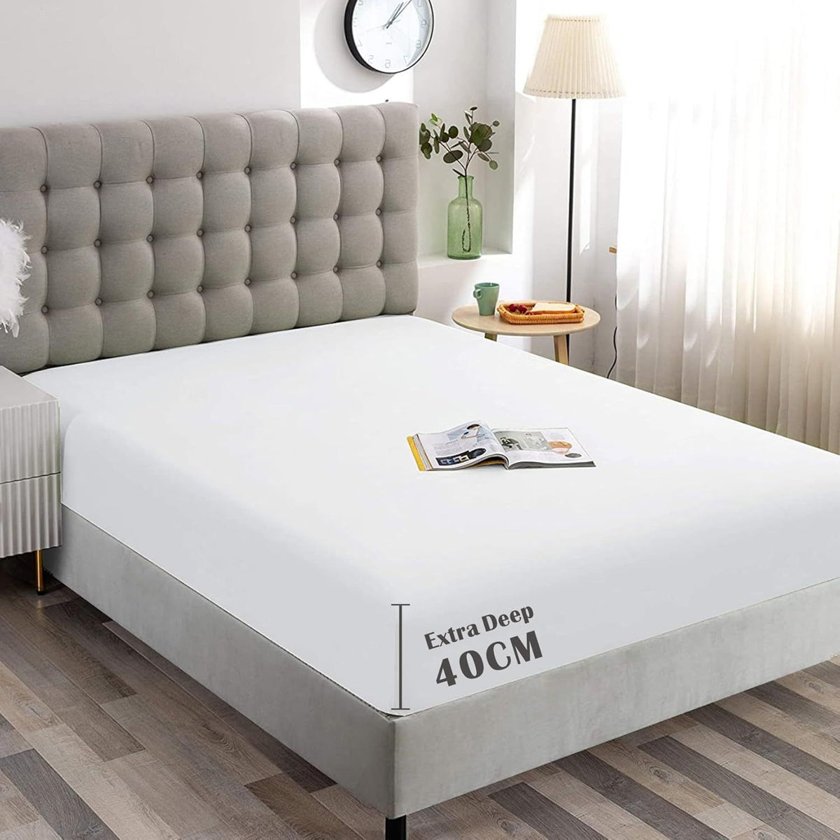 Hotel Quality Fitted Sheet - 1 Piece Fitted Sheet  -Breathable Bedding - Wrinkle, Fade, Stain Resistant- 16inch/40cm Deep Pocket Fitted Bed Sheet-Wrinkle and Fade Resistant,(White,Super King)