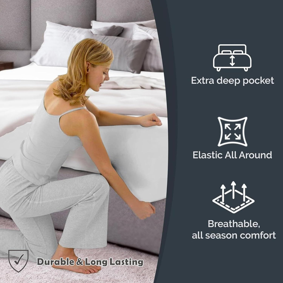 Hotel Quality Fitted Sheet - 1 Piece Fitted Sheet  -Breathable Bedding - Wrinkle, Fade, Stain Resistant- 16inch/40cm Deep Pocket Fitted Bed Sheet-Wrinkle and Fade Resistant,(White,Super King)