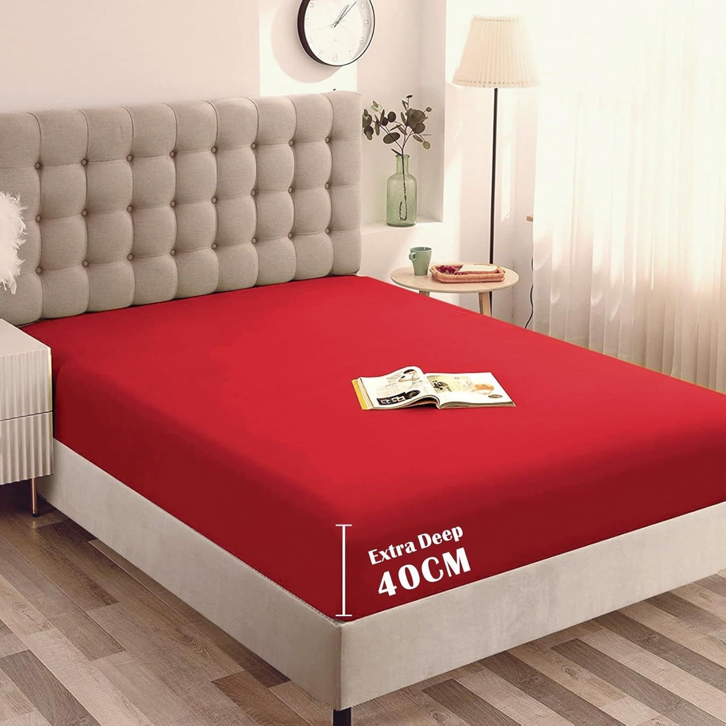 Hotel Quality Fitted Sheet - 1 Piece Fitted Sheet  -Breathable Bedding - Wrinkle, Fade, Stain Resistant- 16inch/40cm Deep Pocket Fitted Bed Sheet-Wrinkle and Fade Resistant,(Red,Super King)