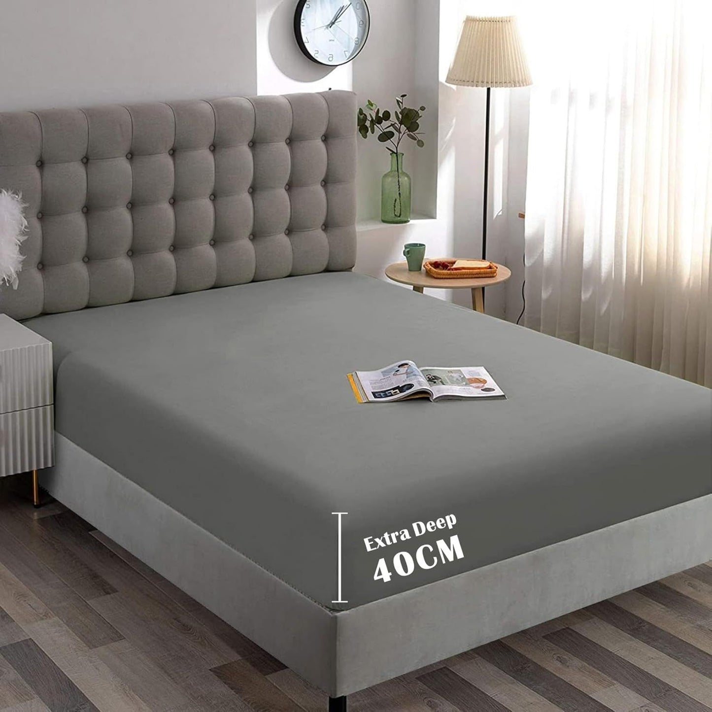 Hotel Quality Fitted Sheet - 1 Piece Fitted Sheet  -Breathable Bedding - Wrinkle, Fade, Stain Resistant- 16inch/40cm Deep Pocket Fitted Bed Sheet-Wrinkle and Fade Resistant,(Grey,Super King)