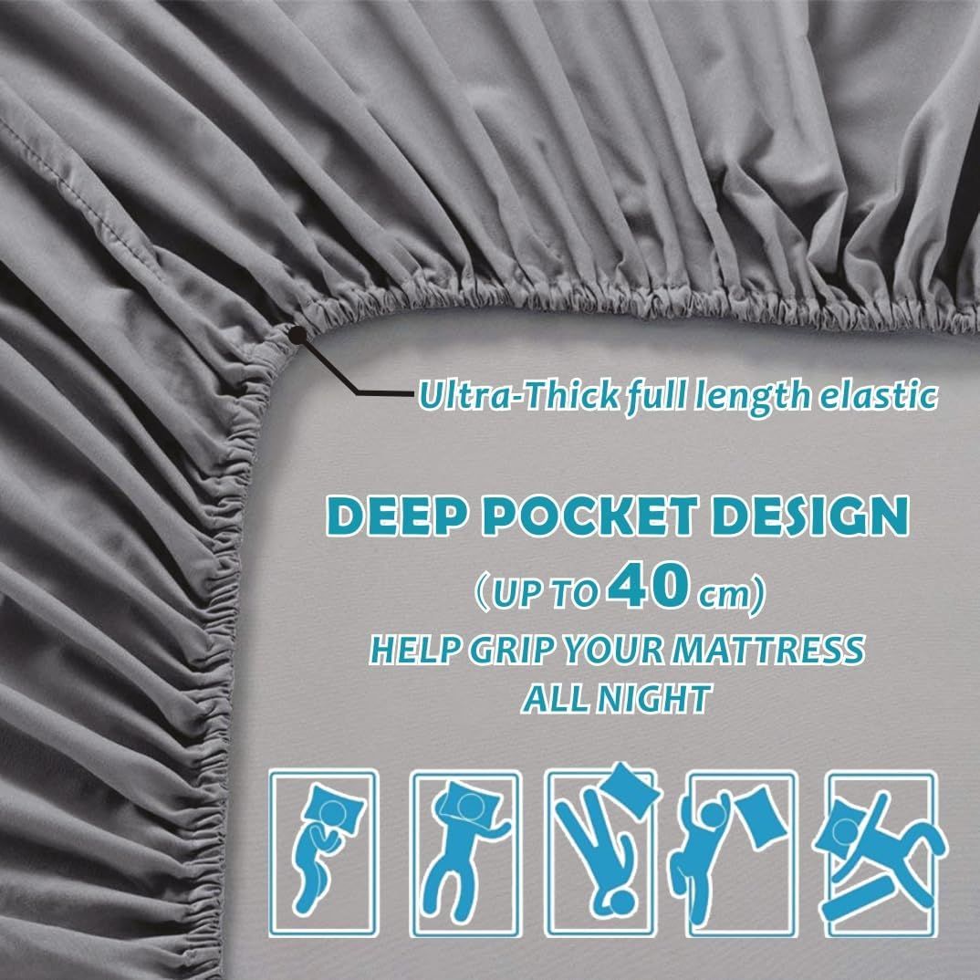 Hotel Quality Fitted Sheet - 1 Piece Fitted Sheet  -Breathable Bedding - Wrinkle, Fade, Stain Resistant- 16inch/40cm Deep Pocket Fitted Bed Sheet-Wrinkle and Fade Resistant,(Grey,Super King)