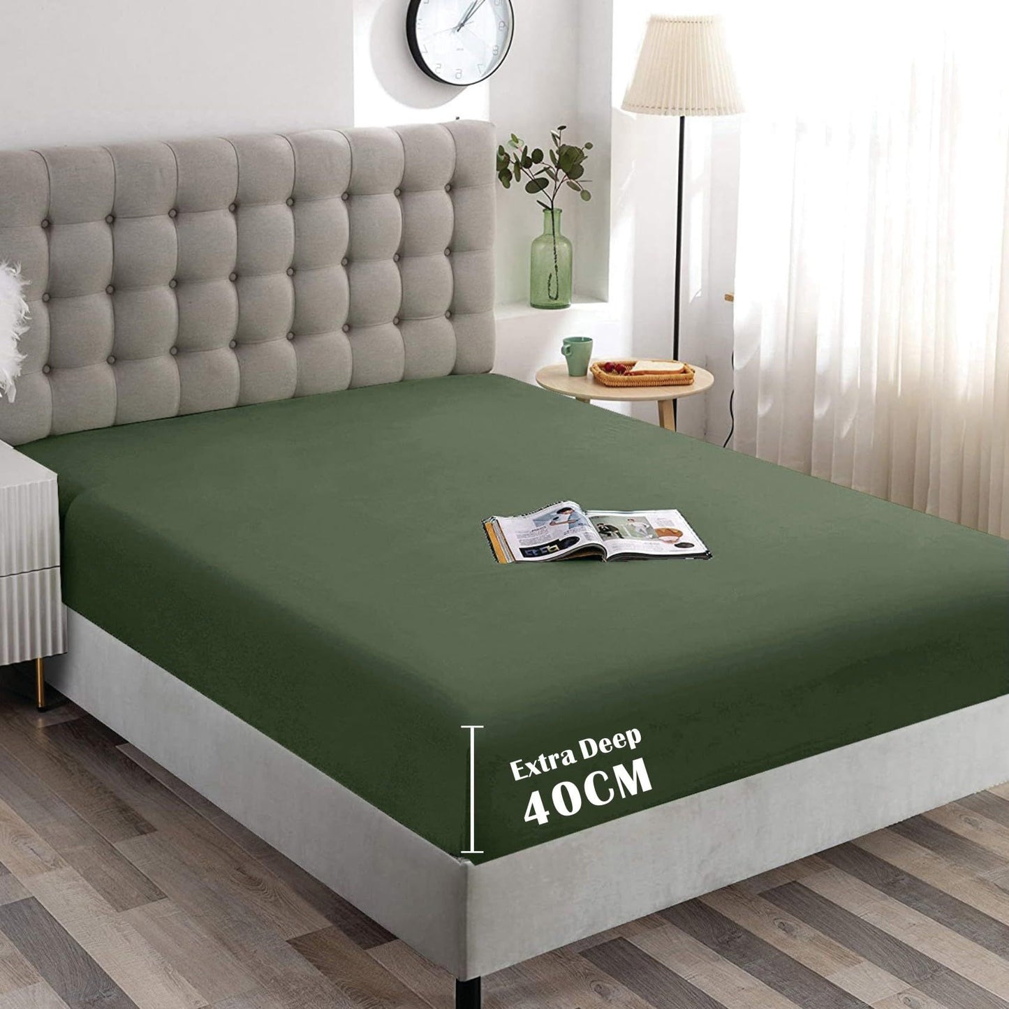 Hotel Quality Fitted Sheet - 1 Piece Fitted Sheet  -Breathable Bedding - Wrinkle, Fade, Stain Resistant- 16inch/40cm Deep Pocket Fitted Bed Sheet-Wrinkle and Fade Resistant,(Olive green,Super King)