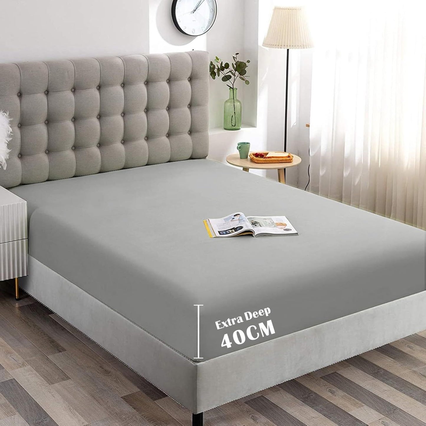 Hotel Quality Fitted Sheet - 1 Piece Fitted Sheet  -Breathable Bedding - Wrinkle, Fade, Stain Resistant- 16inch/40cm Deep Pocket Fitted Bed Sheet-Wrinkle and Fade Resistant,(Silver-gray,Super King)