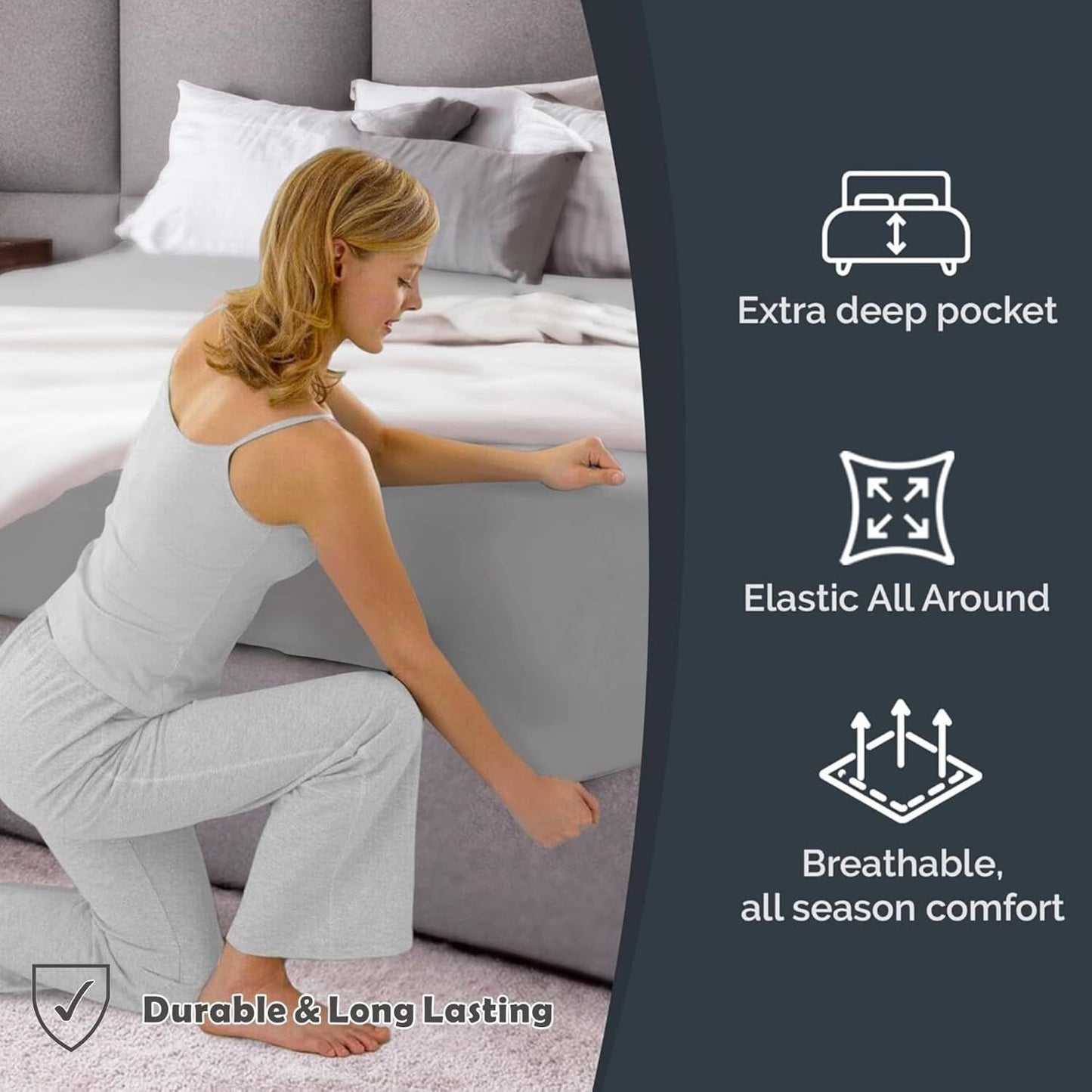 Hotel Quality Fitted Sheet - 1 Piece Fitted Sheet  -Breathable Bedding - Wrinkle, Fade, Stain Resistant- 16inch/40cm Deep Pocket Fitted Bed Sheet-Wrinkle and Fade Resistant,(Silver-gray,Super King)