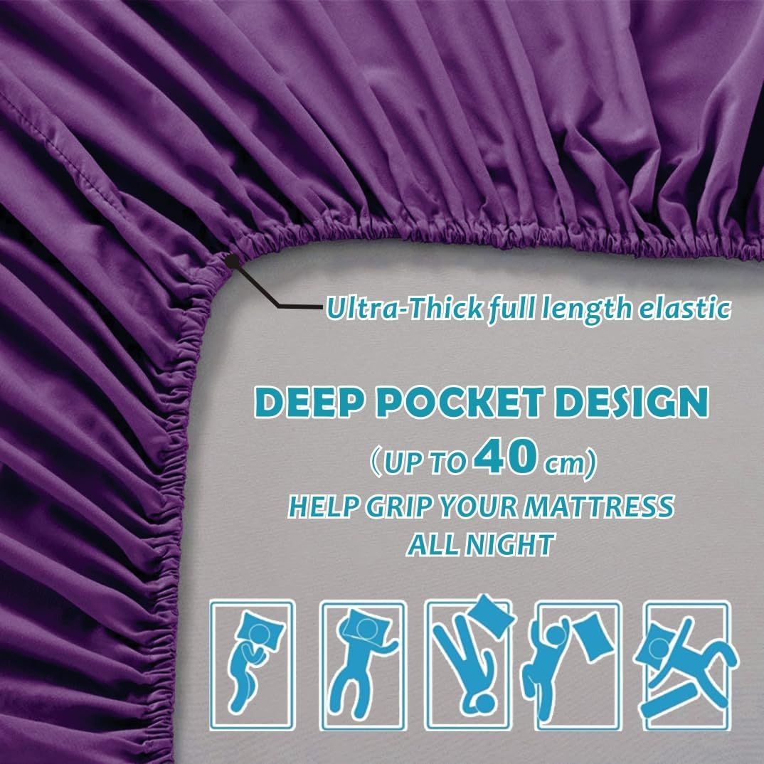 Hotel Quality Fitted Sheet - 1 Piece Fitted Sheet  -Breathable Bedding - Wrinkle, Fade, Stain Resistant- 16inch/40cm Deep Pocket Fitted Bed Sheet-Wrinkle and Fade Resistant,(Purple,Super King)