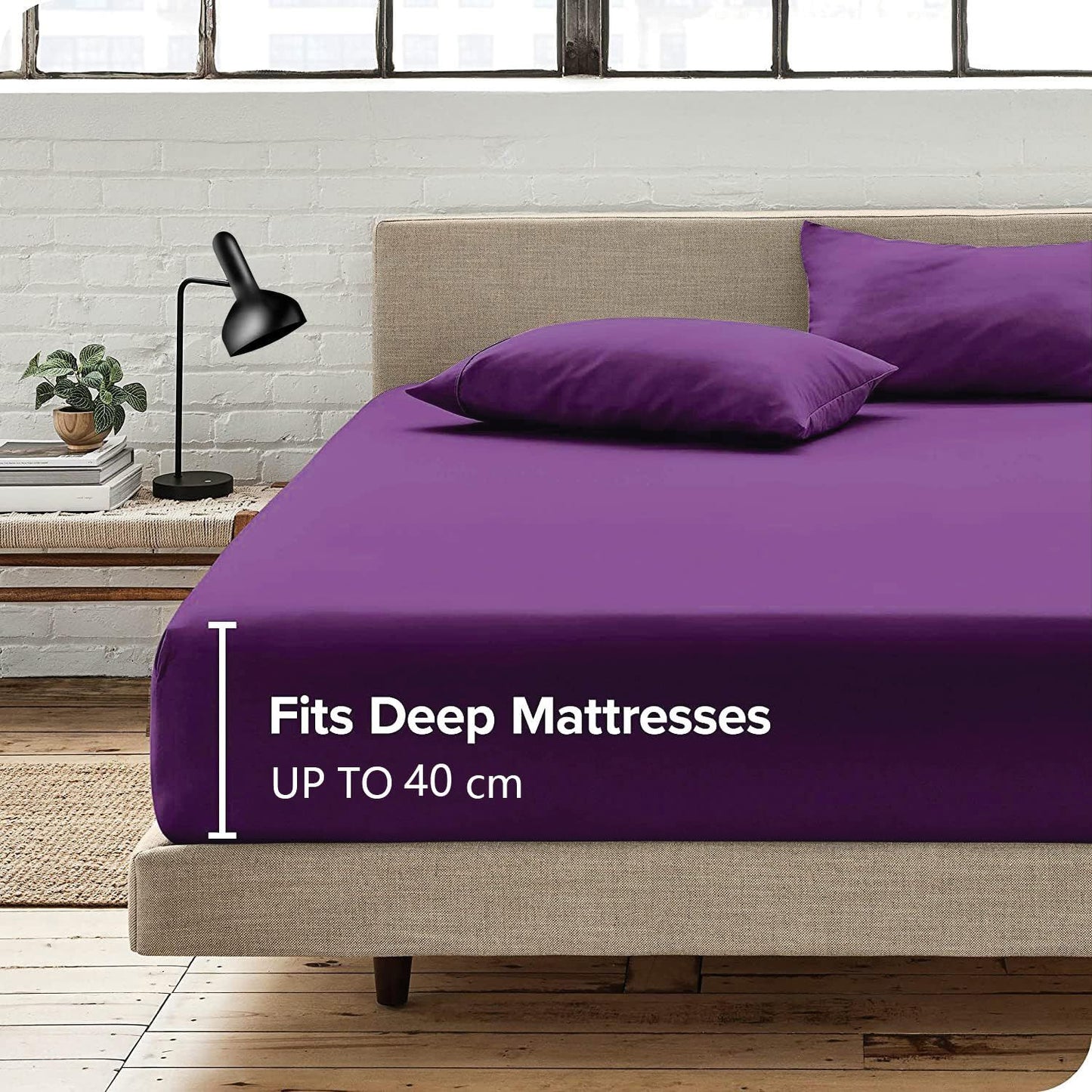 Hotel Quality Fitted Sheet - 1 Piece Fitted Sheet  -Breathable Bedding - Wrinkle, Fade, Stain Resistant- 16inch/40cm Deep Pocket Fitted Bed Sheet-Wrinkle and Fade Resistant,(Purple,Super King)