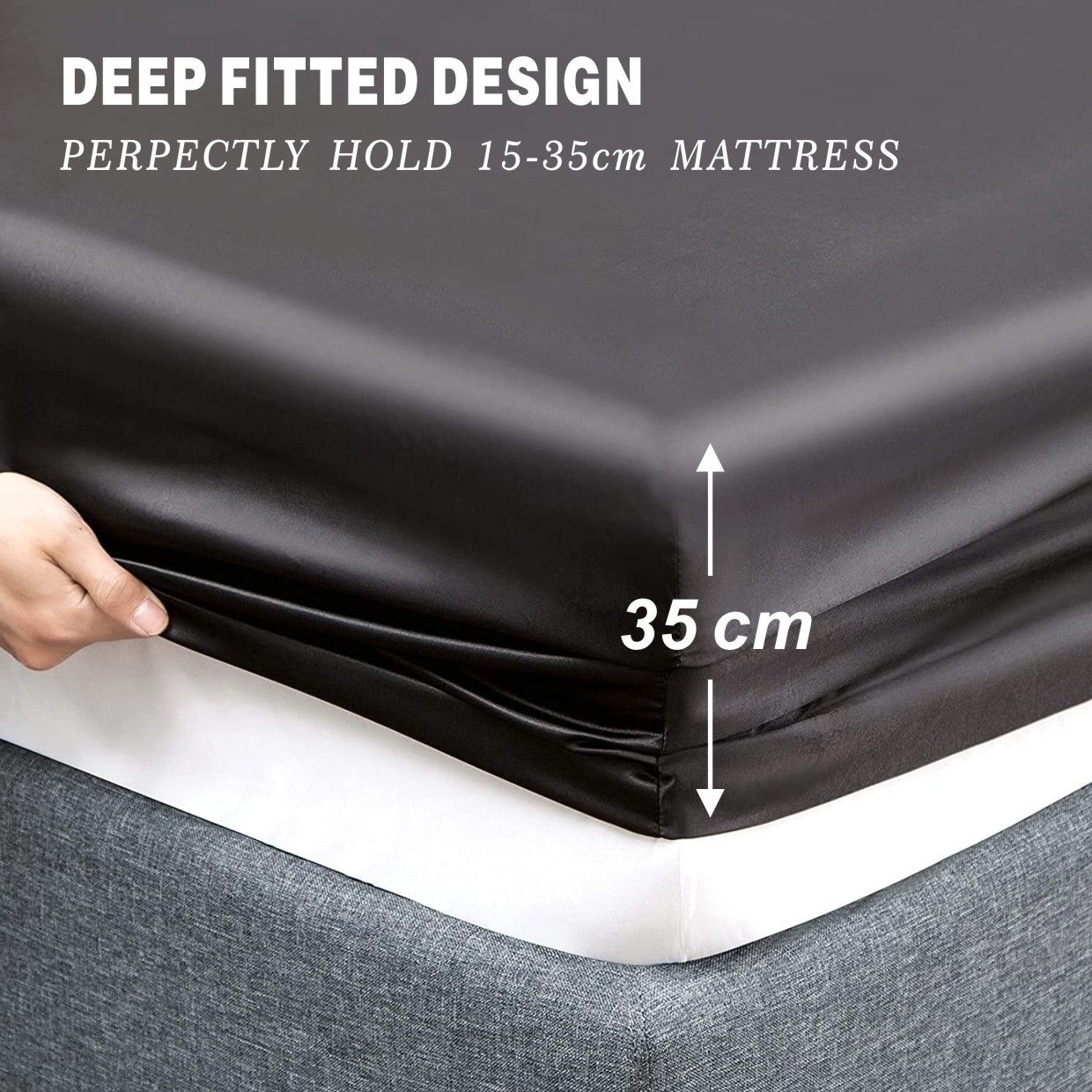 Art Silk Satin Sheet Set Hotel 4 Pieces Fitted/Flat Sheet Bedding Set-Luxury Soft Silky Sheets for Hair and Skin, Similar to Silk Bed Sheets Set 4 Pieces(Double,Black)