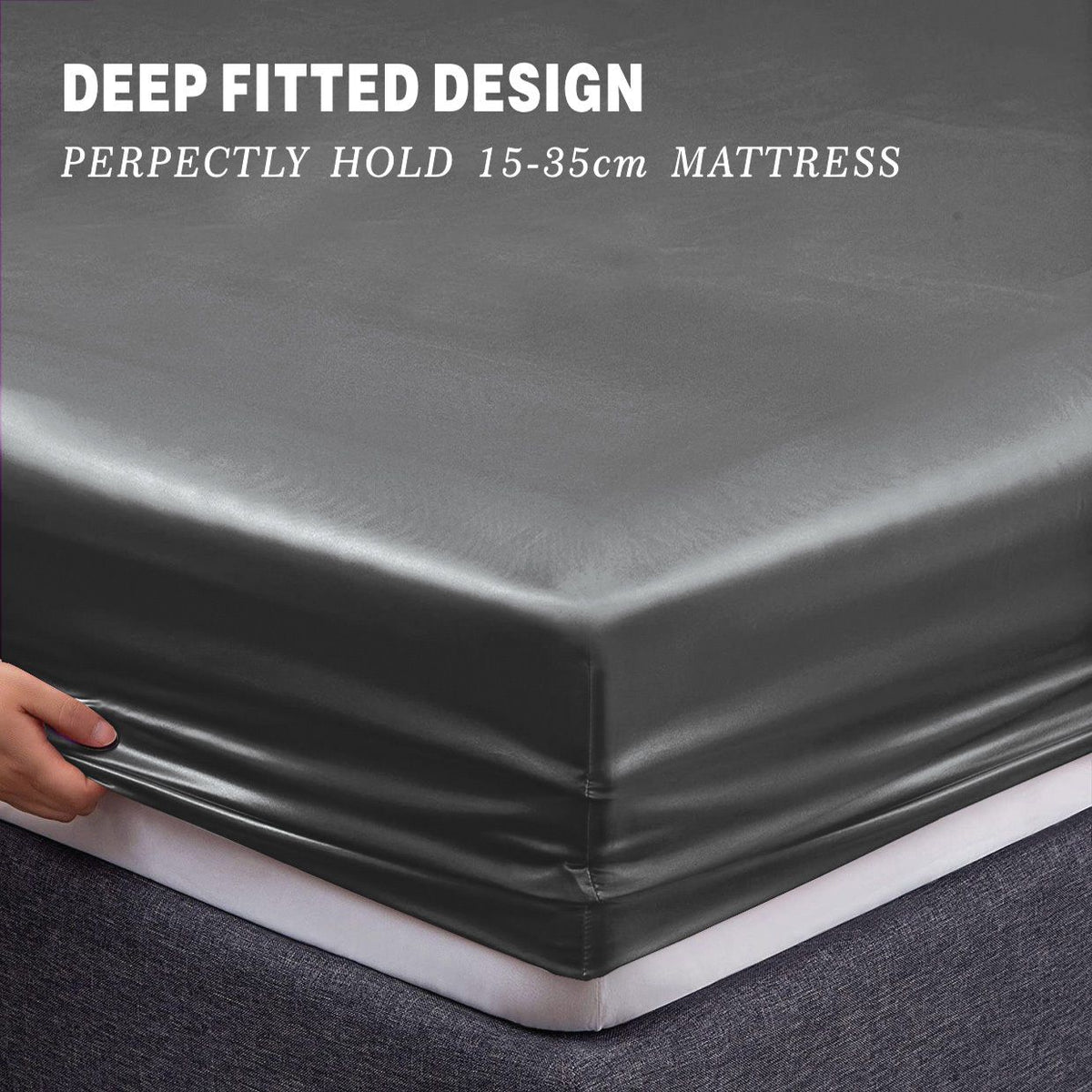 Art Silk Satin Sheet Set Hotel 4 Pieces Fitted/Flat Sheet Bedding Set-Luxury Soft Silky Sheets for Hair and Skin, Similar to Silk Bed Sheets Set 4 Pieces(Super King,Grey)