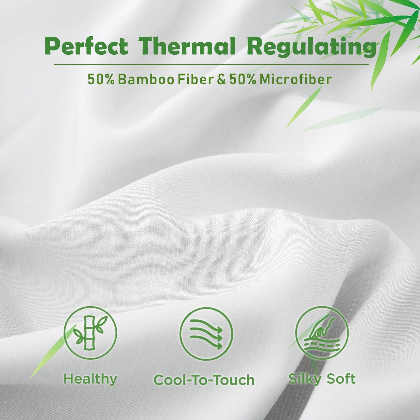 3 Piece Hotel Bamboo Cooling Fitted Sheet Set & Pillowcase -Ultra Soft 2000TC Breathable Fitted Bed Sheets Set with 37 Centimetre Deep Pocket-Cooling Sheets for Hot Sleepers(White,Double)