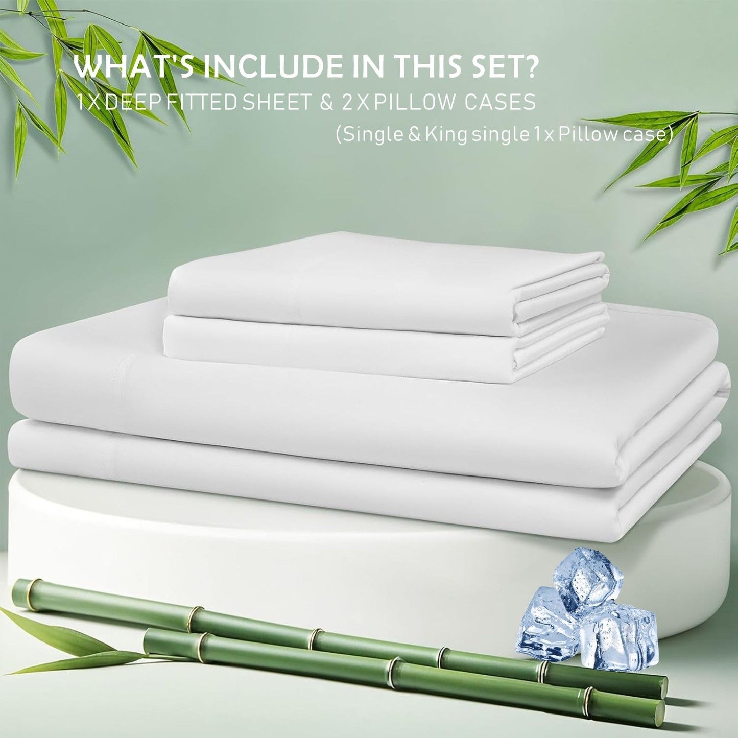 3 Piece Hotel Bamboo Cooling Fitted Sheet Set & Pillowcase -Ultra Soft 2000TC Breathable Fitted Bed Sheets Set with 37 Centimetre Deep Pocket-Cooling Sheets for Hot Sleepers(White,Double)