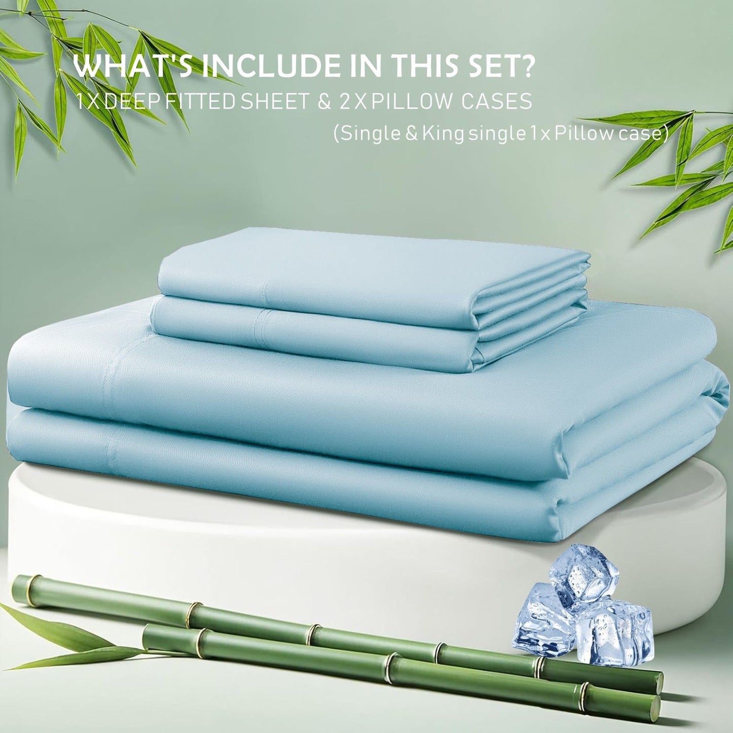 3 Piece Hotel Bamboo Cooling Fitted Sheet Set & Pillowcase -Ultra Soft 2000TC Breathable Fitted Bed Sheets Set with 37 Centimetre Deep Pocket-Cooling Sheets for Hot Sleepers(Sky Blue,Double)