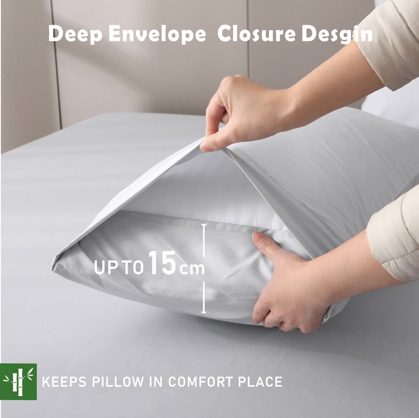 3 Piece Hotel Bamboo Cooling Fitted Sheet Set & Pillowcase -Ultra Soft 2000TC Breathable Fitted Bed Sheets Set with 37 Centimetre Deep Pocket-Cooling Sheets for Hot Sleepers(Silver-gray,Double)